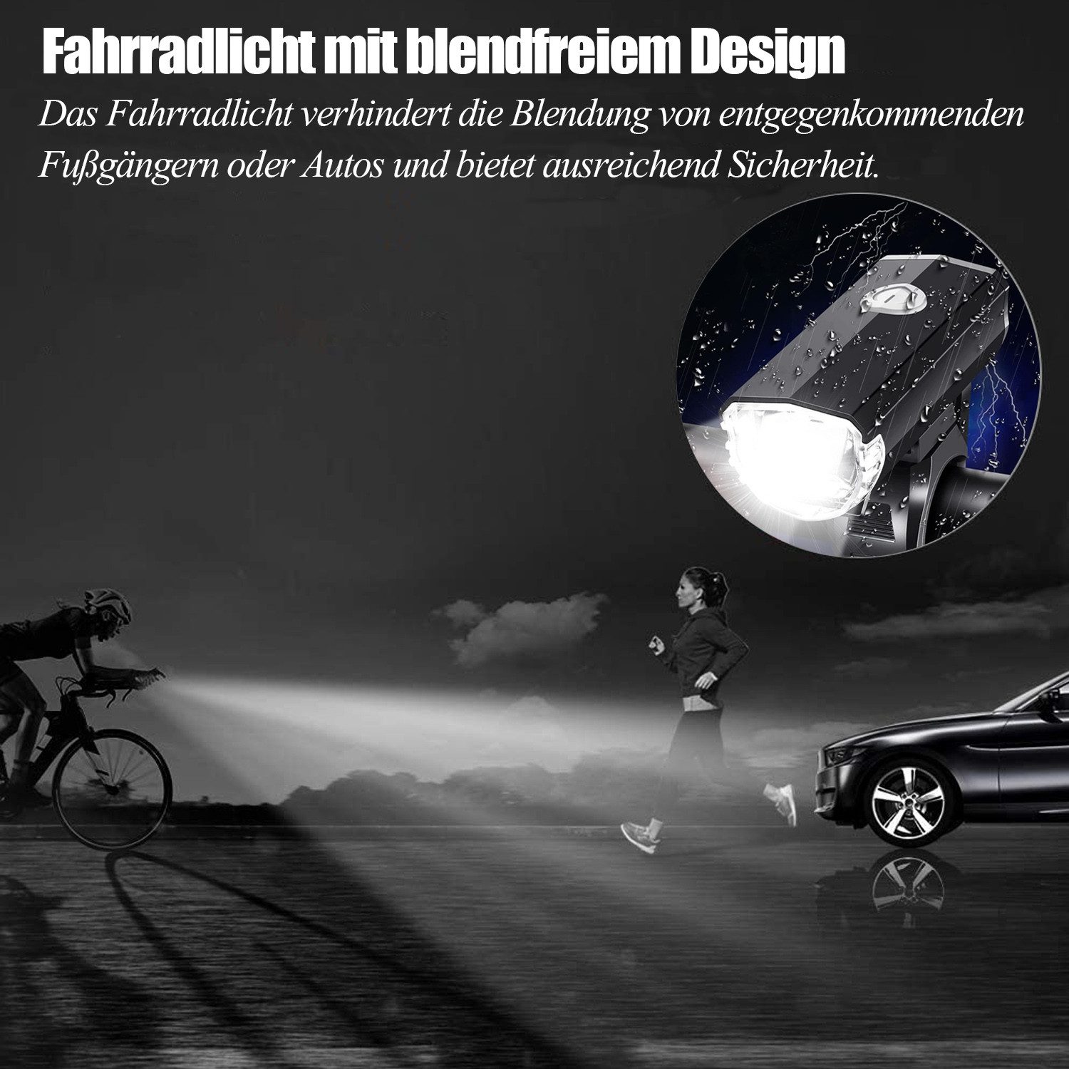 TUWENA Fahrradbeleuchtung LED Fahrradlicht-Set Fahrradlampe StVZO mit Scheinwerfer Rücklicht, USB Aufladbar, IPX5 Wasserdicht Vorne Rücklicht Energiesparend
