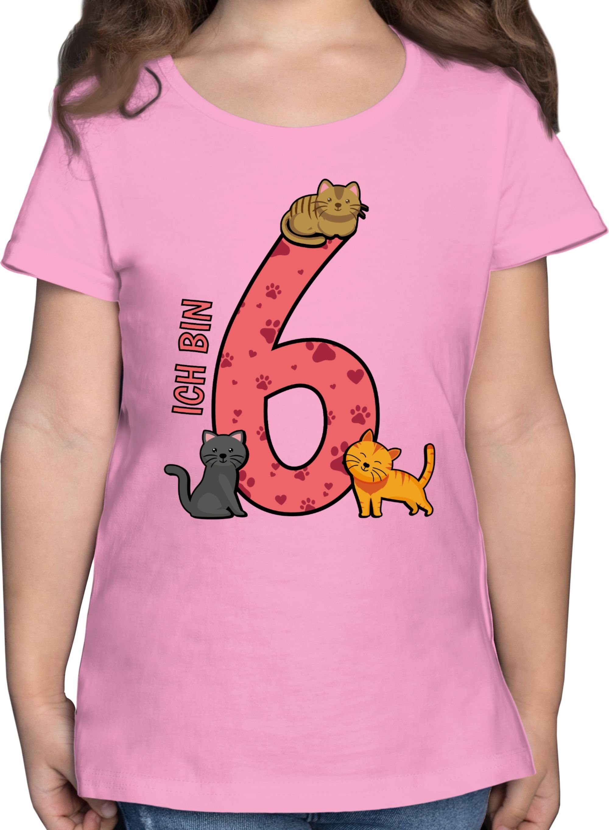 2 Katzen Shirtracer Rosa T-Shirt 6. Sechster Geburtstag
