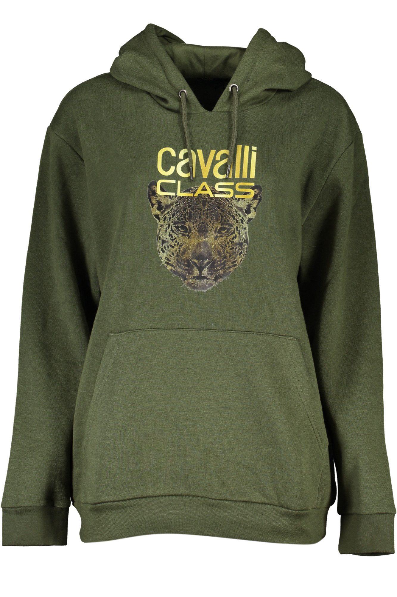 Cavalli Class Sweatshirt Grüner Damenpullover mit Kapuze und Druck –