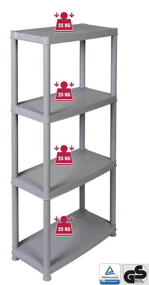 Kreher Standregal 'Primo' mit 4 Böden aus Kunststoff in Grau, 1-tlg. günstig online kaufen