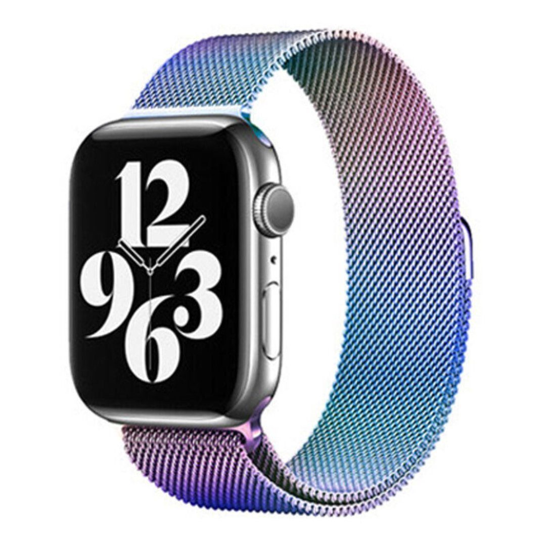 SmartUP Uhrenarmband Uhrenarmband für Apple Watch 1-9 / SE Metall Milanese Edelstahl, Milanese Armband für 38/40/41mm und 42/44/45/49mm #6 Regenbogen