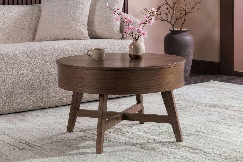 riess-ambiente Couchtisch KYOTO 70cm braun - Mangoholz, Massiv, Walnuss-Design, mit Stauraum (Einzelartikel, 1-St), Runder Beistelltisch - ideal für Wohn- und Schlafzimmer oder Lofts