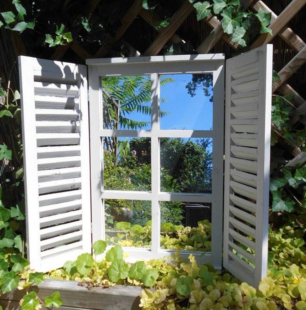 Deko-Impression Wandspiegel Wunderschöner Wandspiegel Fensterläden Landhaus creme Shabby-Chic 59cm (1-St)