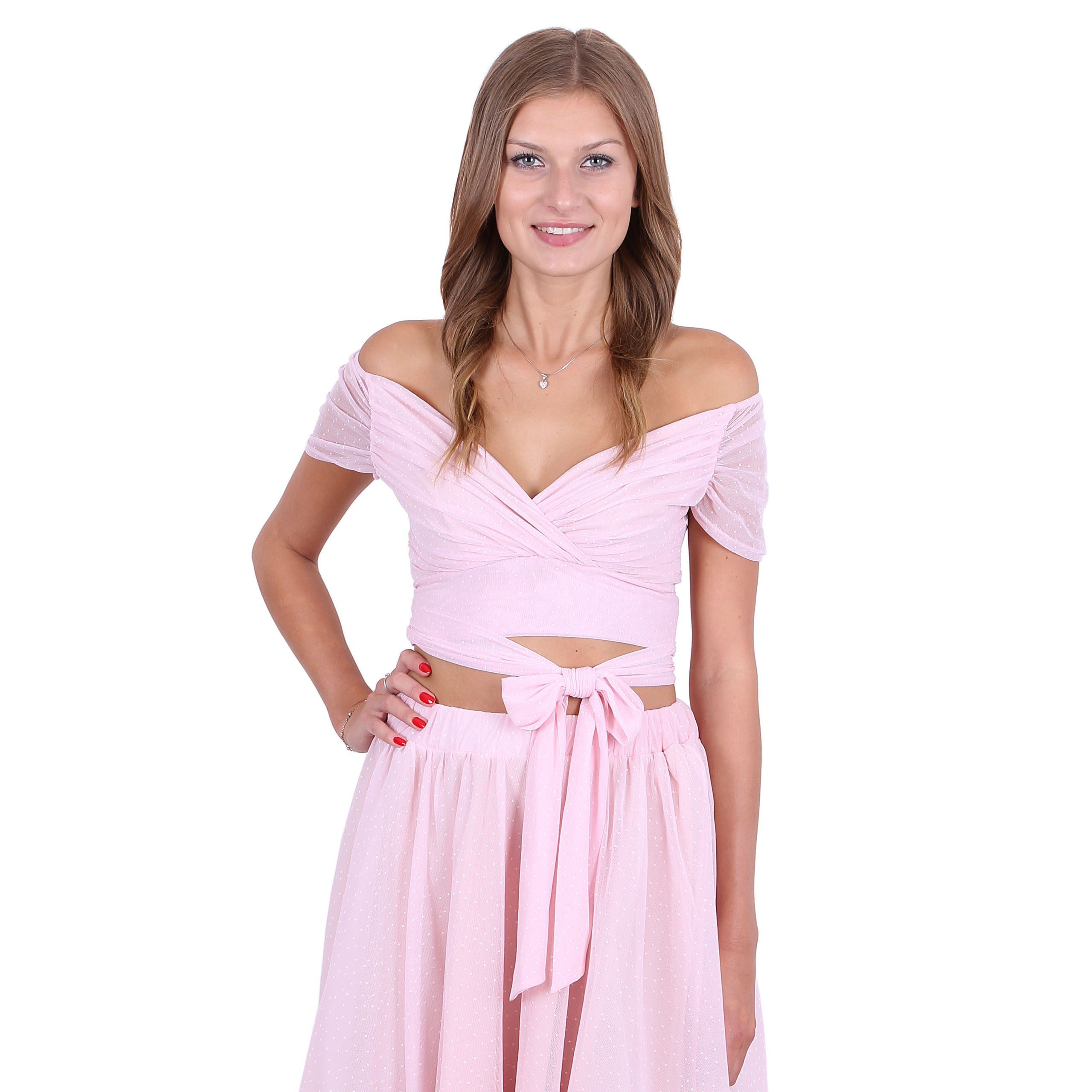Sarcia.eu Blusentop Pinkes gebundenes Top T-Shirt mit Tupfen freie Schulter John Zack M