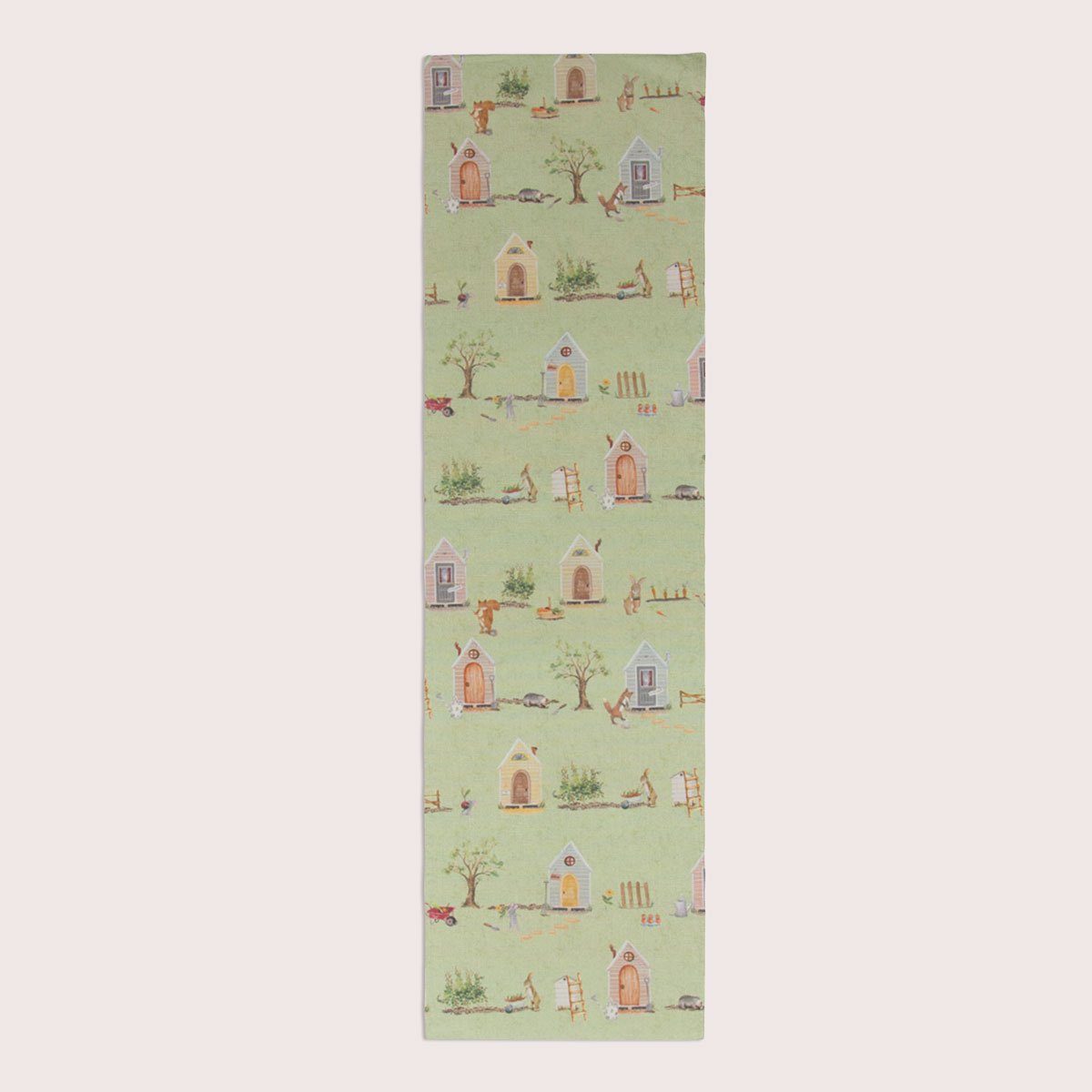 SCHÖNER LEBEN. Tischläufer Waldleben Haus Hase Fuchs grün braun, handmade