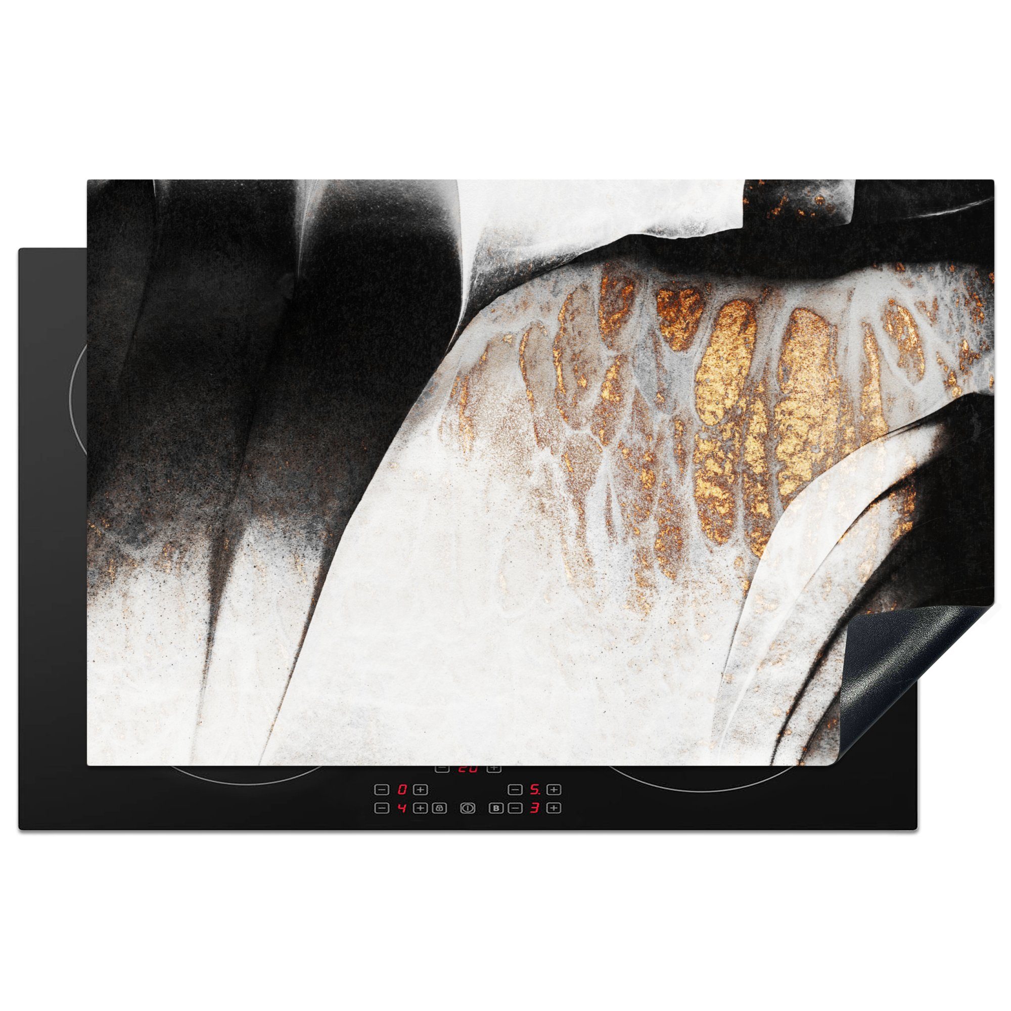 MuchoWow Herdblende-/Abdeckplatte Gold - Abstrakt - Design, Vinyl, (1 tlg), 81x52 cm, Induktionskochfeld Schutz für die küche, Ceranfeldabdeckung