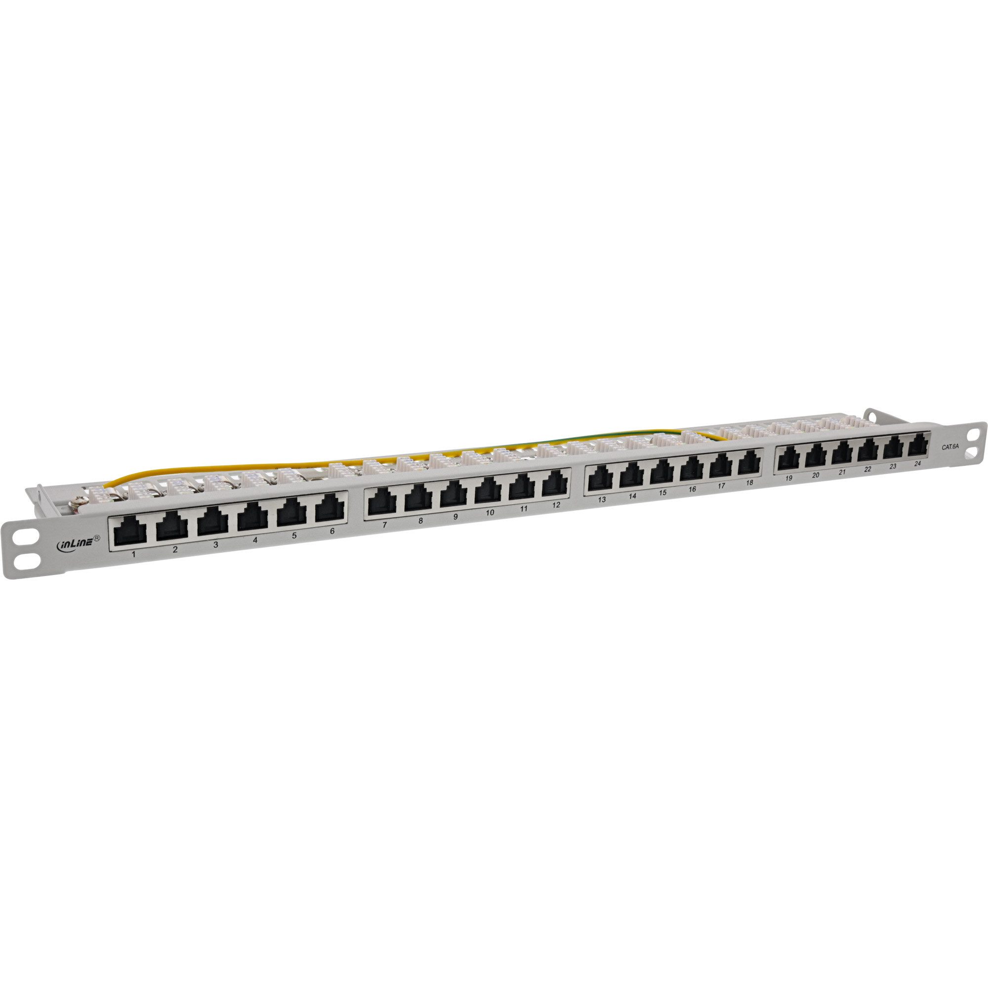 Inline Patchfeld Cat.6A 0,5 HE 24-fach, mit Staubschutz, grau Netzwerk-Patch-Panel