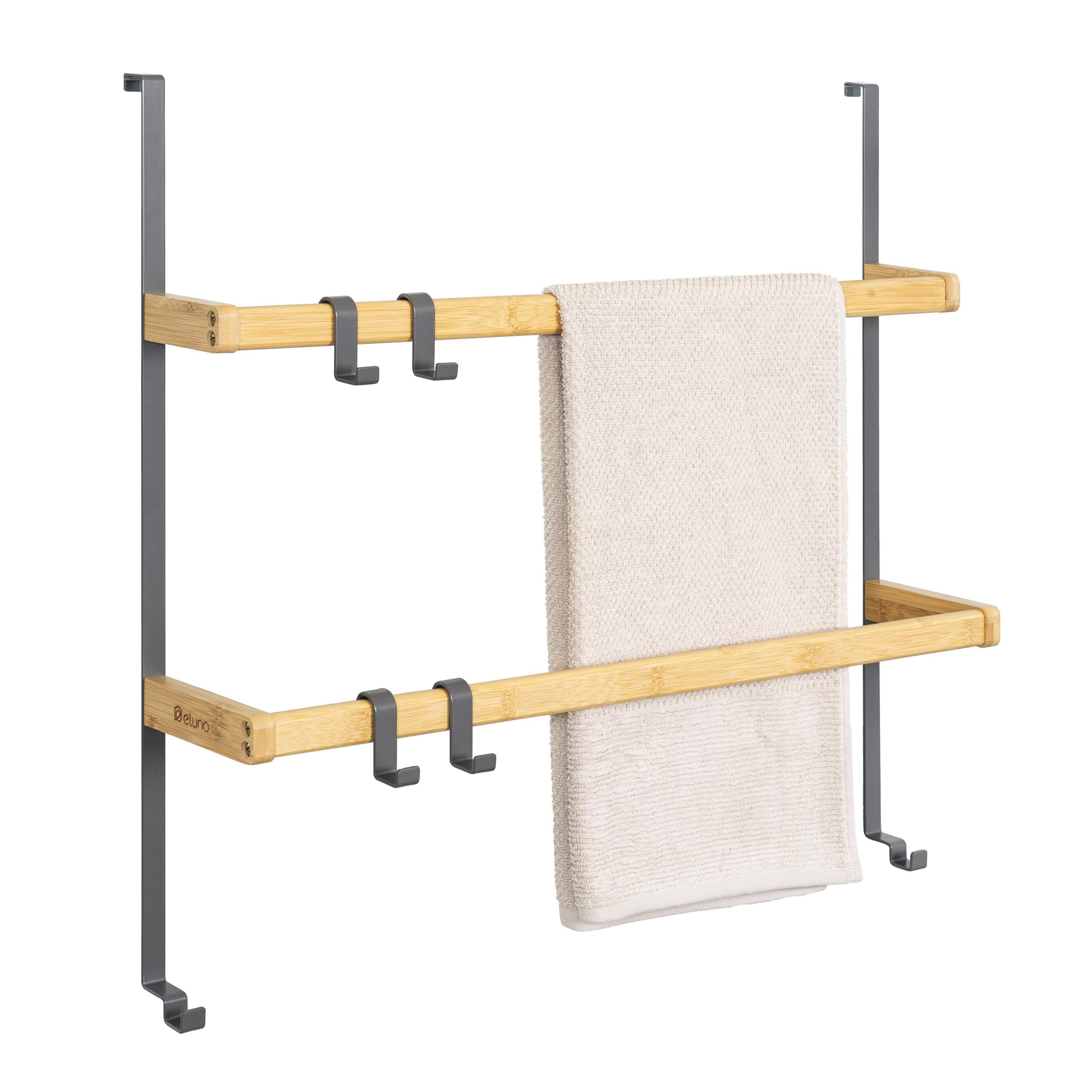 eluno Türregal aus Metall und Bambus, 2 Handtuchstangen, 4 Haken