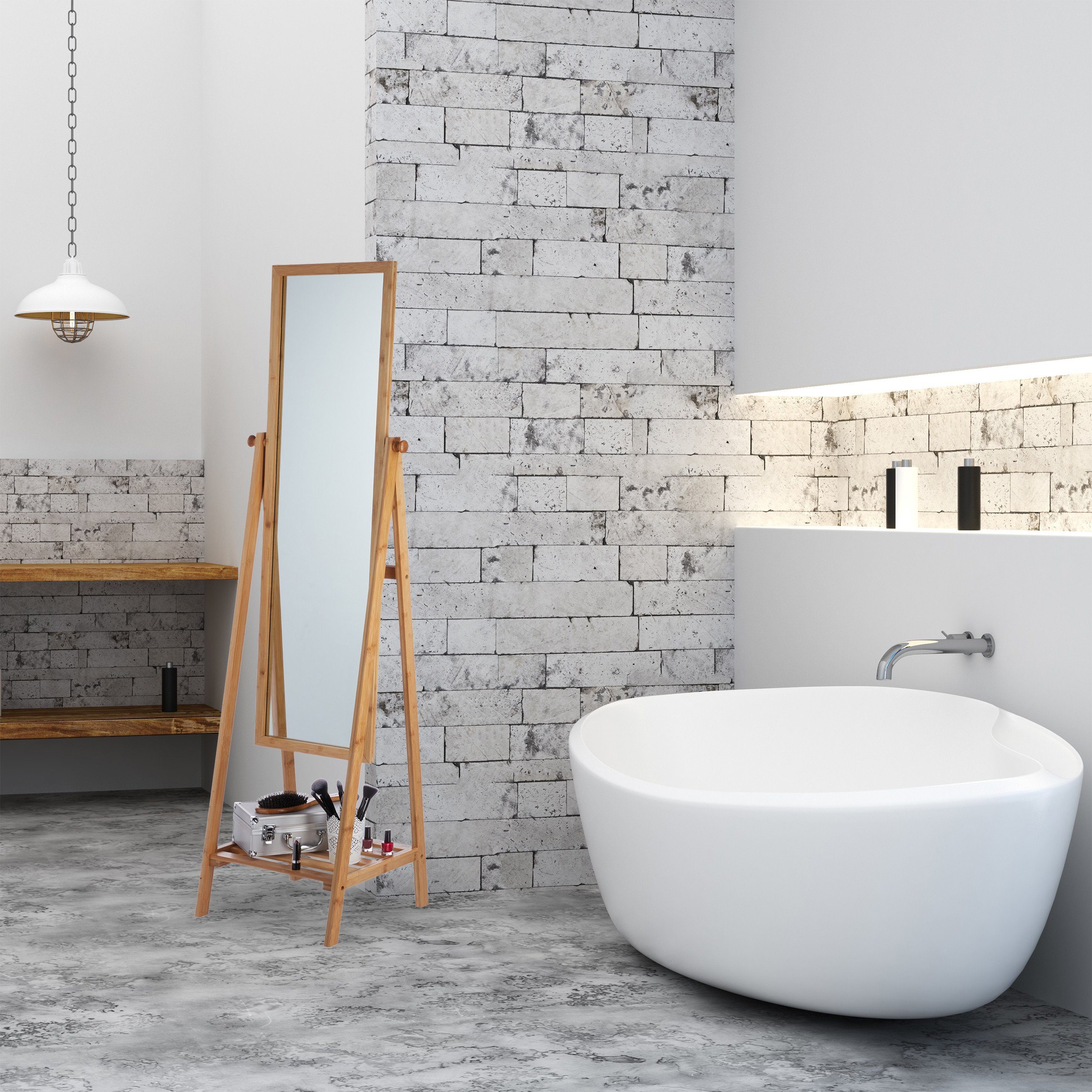 relaxdays Standspiegel Bambus günstig online kaufen
