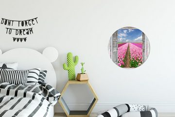 MuchoWow Wandsticker Blumen - Tulpen - Ansicht - Regenbogen (1 St), Tapetenkreis für Kinderzimmer, Tapetenaufkleber, Rund, Wohnzimmer