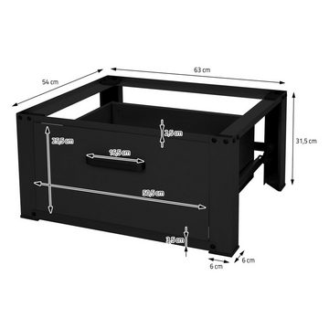 ML-DESIGN Waschmaschinenuntergestell Waschmaschinenznterschrank Waschmaschinensockel Erhöhung Unterbau, Stahl Schwarz mit Schublade 63x54cm bis 150kg Stabil 31,5cm Podest