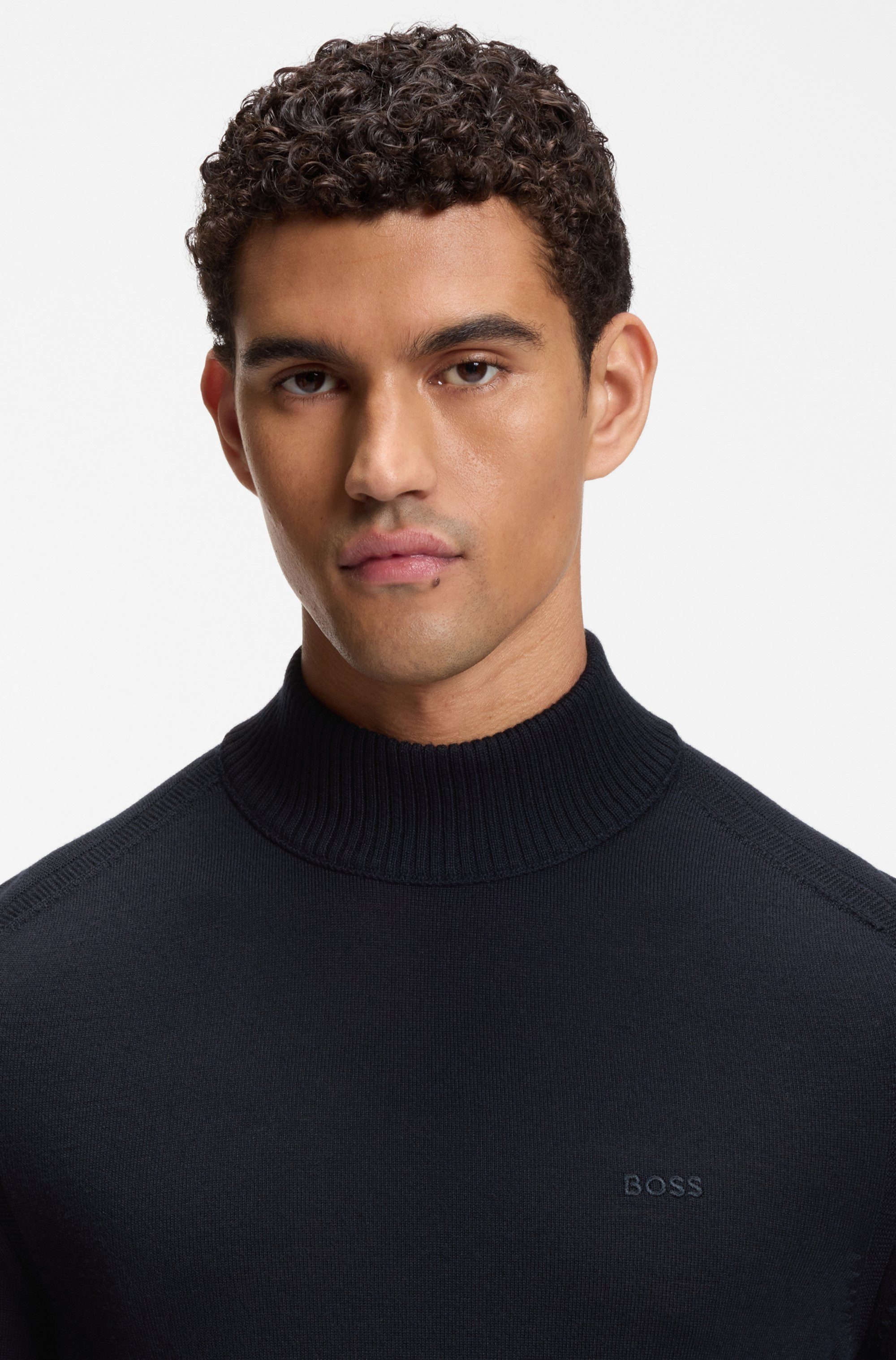 BOSS ORANGE Strickpullover Avac M1 Regular Fit, Schurwollmischung, Stehkragen