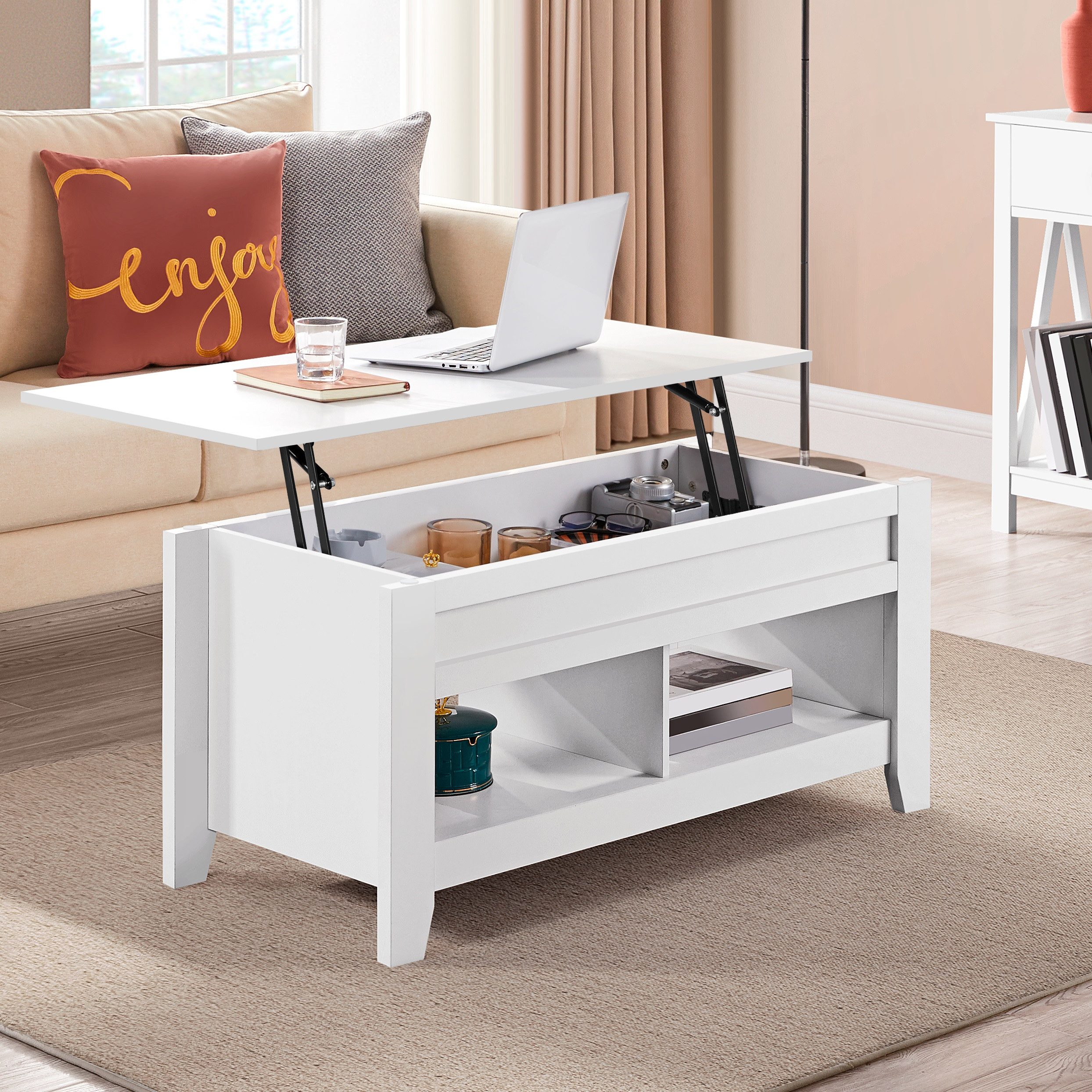 Yaheetech Couchtisch, Kaffeetisch Sofatisch mit Höhenverstellbarer Platte günstig online kaufen