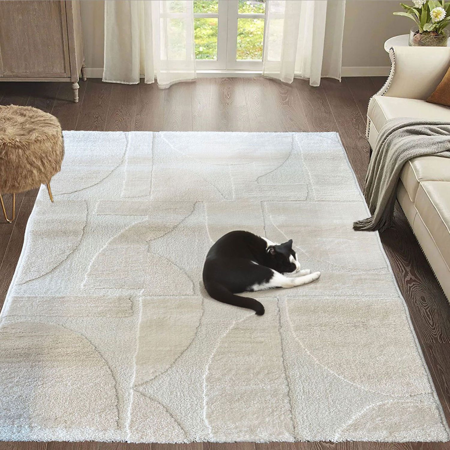 Vimoda Teppich Wohnzimmer Boho Optik Skandinavisch Hochtief in Creme, Recht günstig online kaufen