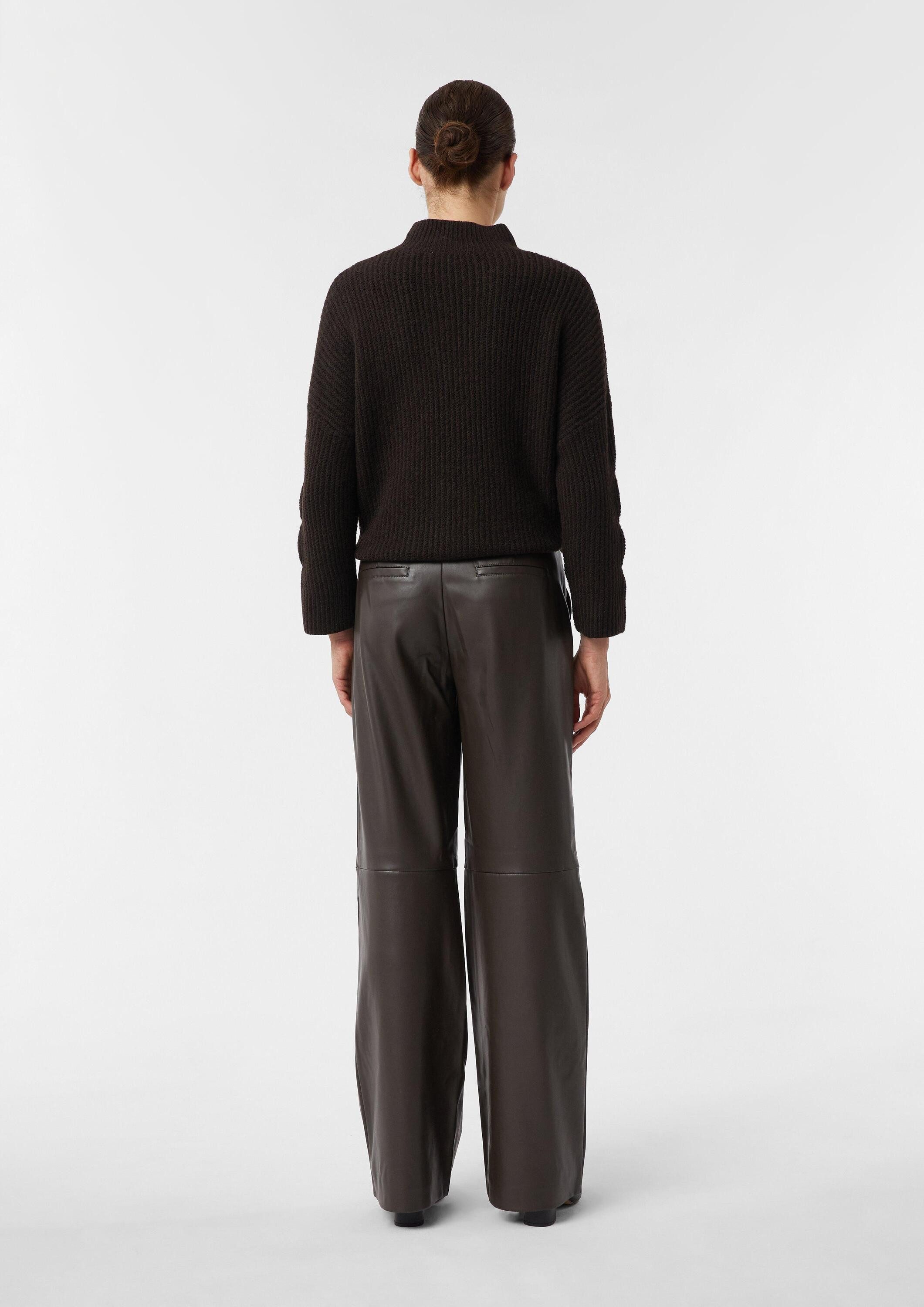 comma Chinos Hose Wide-Leg-Hose in Glattleder-Optik