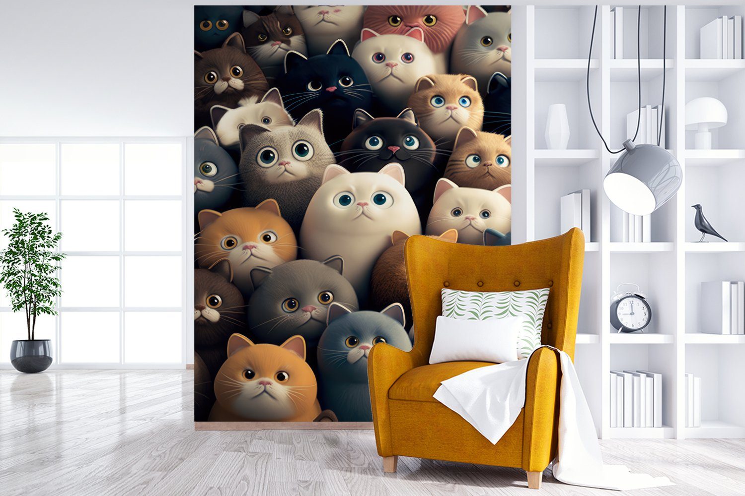 MuchoWow Fototapete Katzen - Katze - - Tiere St), - Wohnzimmer, Jungen, für Mädchen Wandtapete Tapete - Montagefertig bedruckt, Vinyl (4 Matt, Design