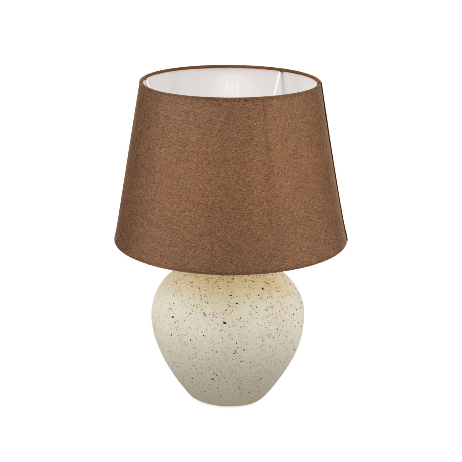 Licht-Erlebnisse Nachttischlampe GRETA, ohne Leuchtmittel, Keramik Stoff E27 46.5 cm Creme Braun rund Modern Keramiklampe