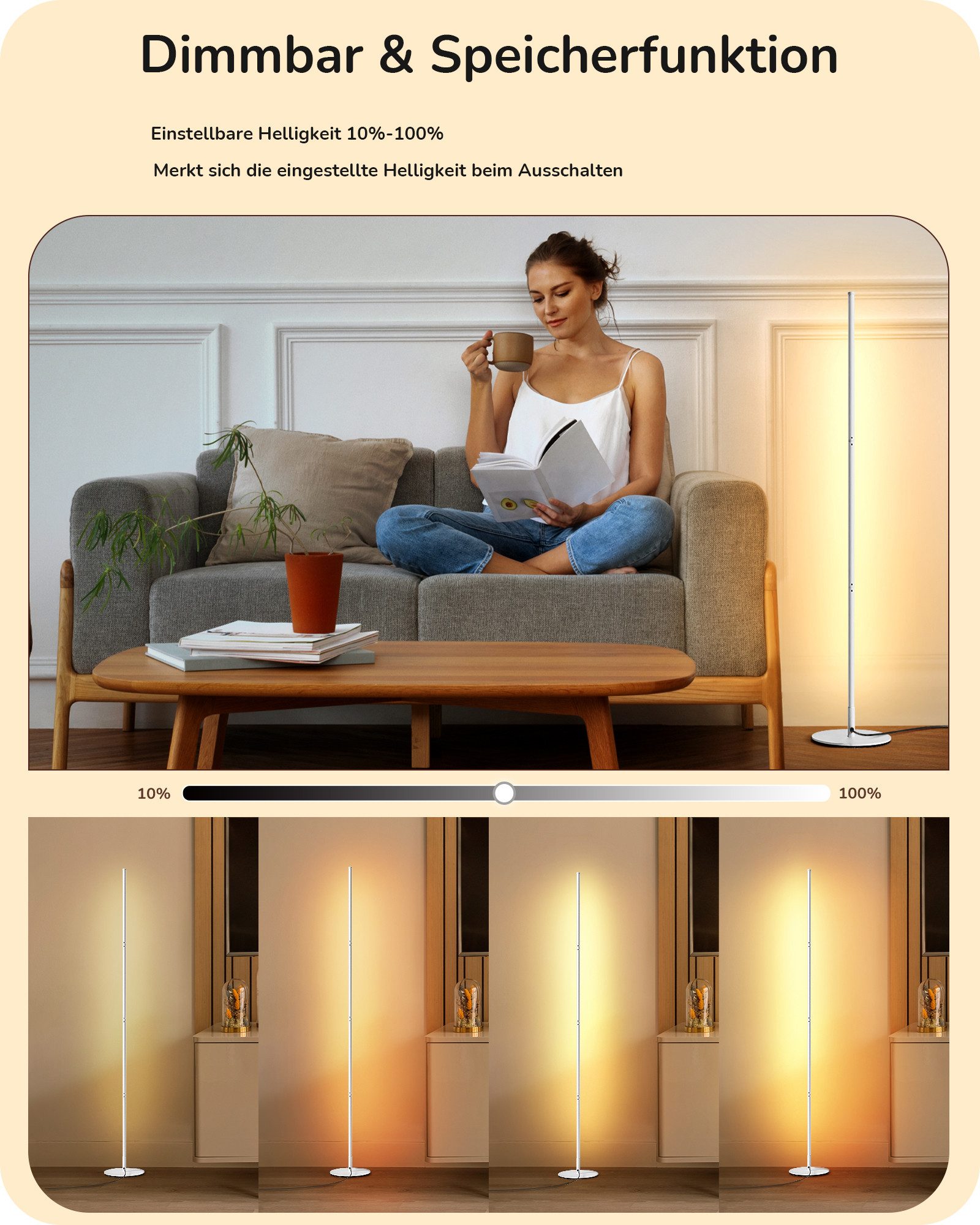 EDISHINE LED Stehlampe Wohnzimmer, LED fest integriert, Dimmbar, Höhenverst günstig online kaufen