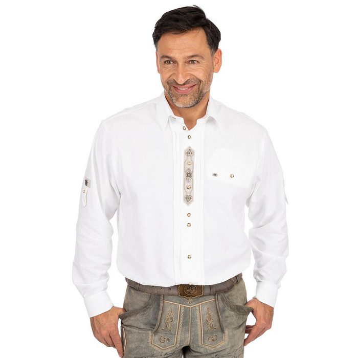 OS-Trachten Trachtenhemd Hemd Langarm FYNN weiß (Regular Fit)
