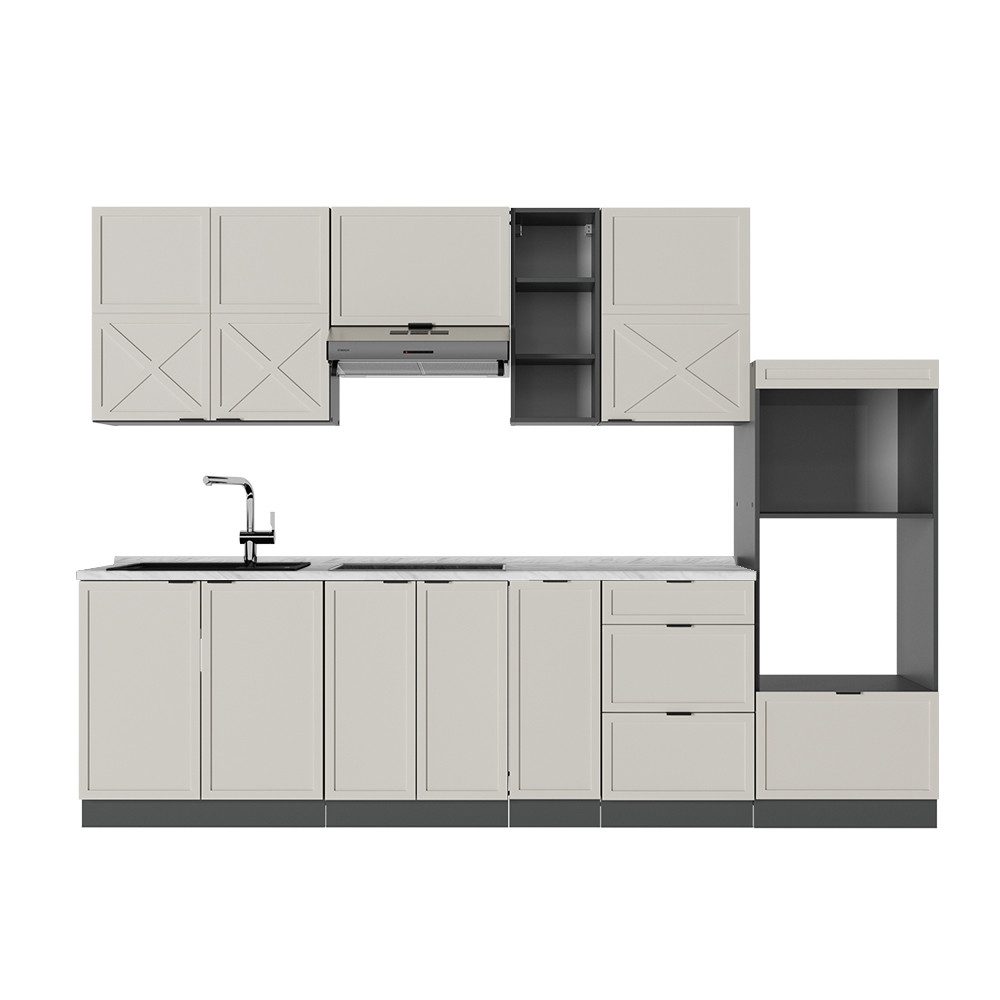 Vicco Кухниzeile Fame-Line, GrauBeige/Anthrazit/Anthrazit, 280 cm ohne Arbeitsplatte