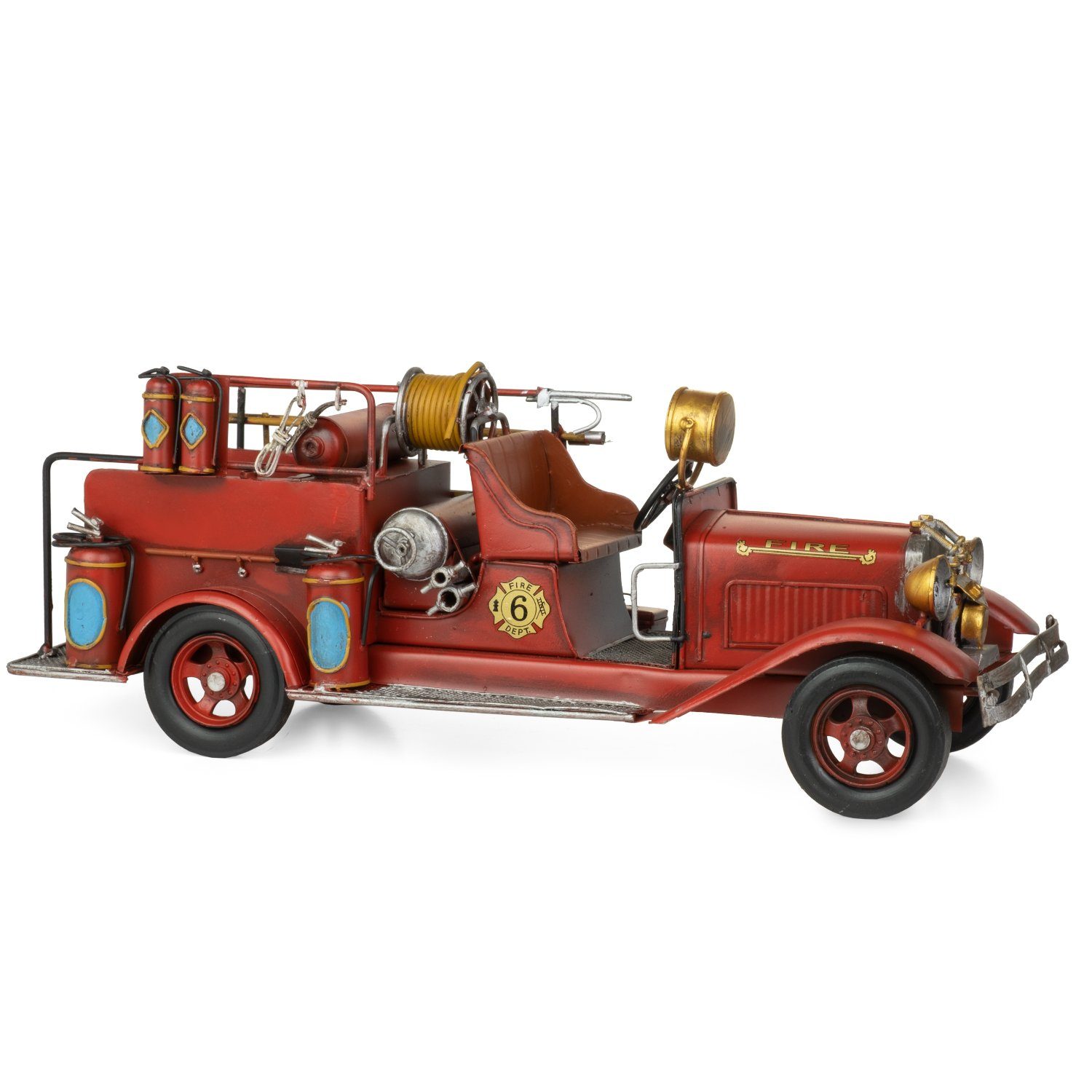 Moritz Dekofigur Blech-Deko Auto Oldtimer Feuerwehrwagen Nr. 6, Polyresin Figuren Deko Geschenk Geometrische TierFigur Modern Skulptur