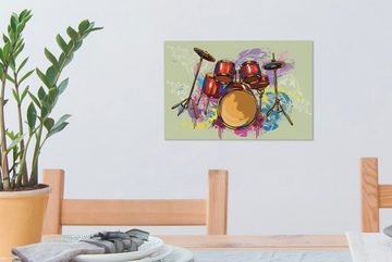 OneMillionCanvasses® Leinwandbild Illustration eines Schlagzeugs mit Farbe, (1 St), Wandbild Leinwandbilder, Aufhängefertig, Wanddeko, 30x20 cm