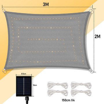 Clanmacy Sonnensegel LED Sonnensegel Rechteck mit Kit Schattensegel UV-Schutz Sonnenschutz