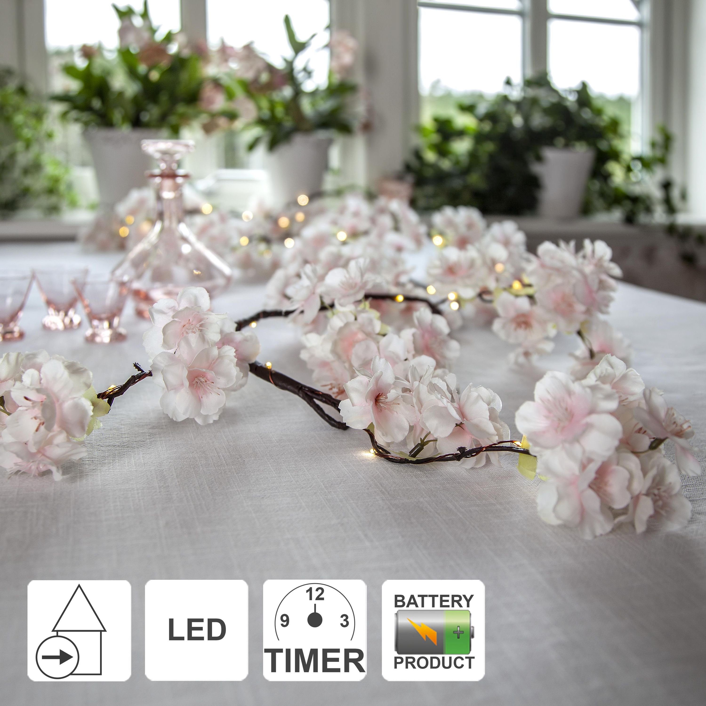 STAR TRADING LED-Lichterkette CherryFlower, LED Blumengirlande,Cherry Flower, Batterie & Timer, rosa, 180cm
