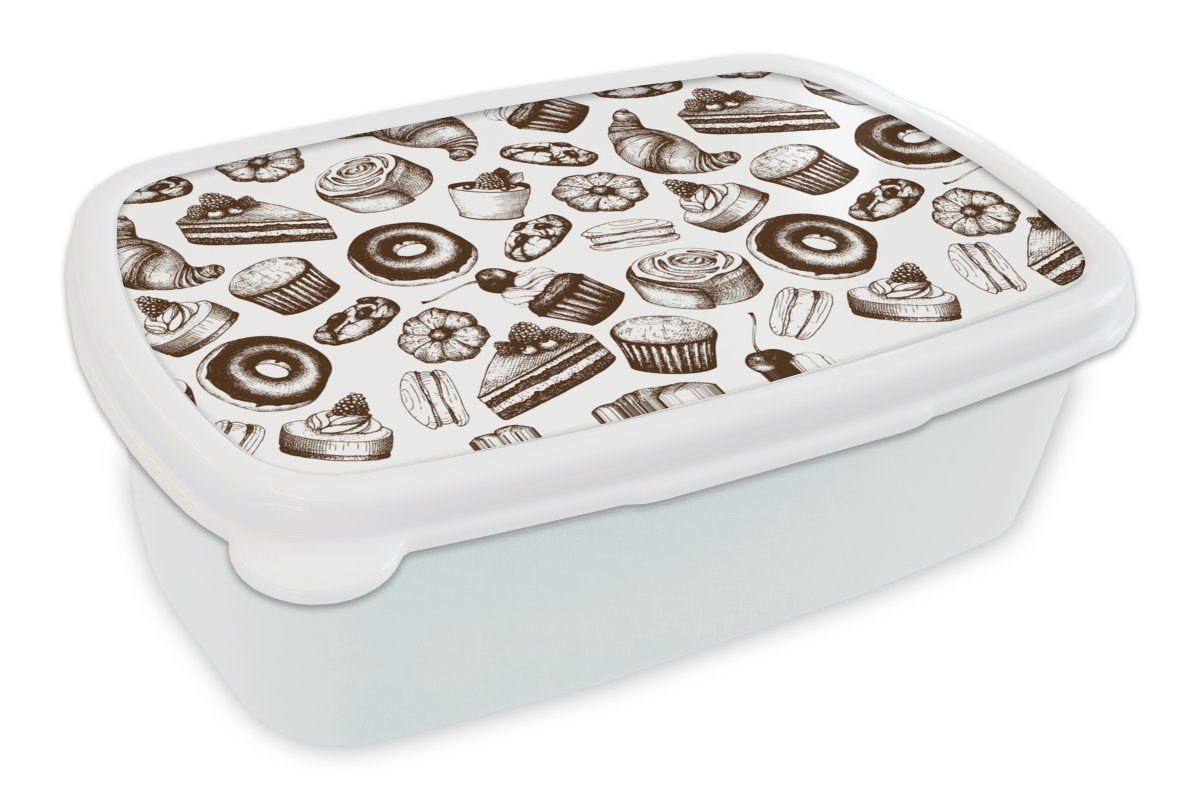 MuchoWow Lunchbox Brot - Konditorei - Vintage - Design, Kunststoff, (2-tlg), Brotbox für Kinder und Erwachsene, Brotdose, für Jungs und Mädchen weiß