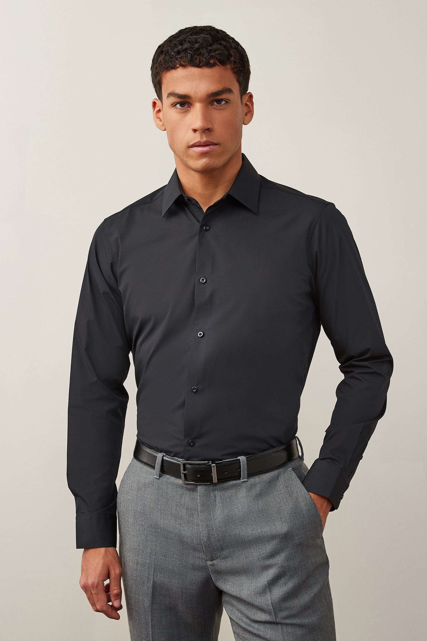 Langarmhemd Pflegeleichtes Skinny Fit Hemd, Sportmanschetten