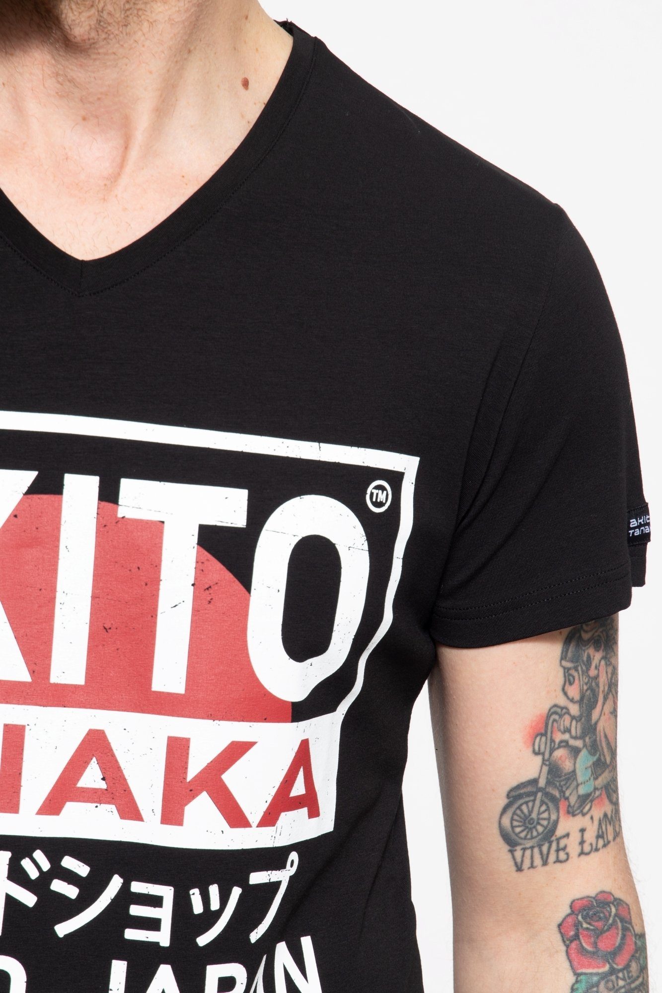 schwarz Tanaka Frontprint Sun Akito T-Shirt coolem mit Nagayo