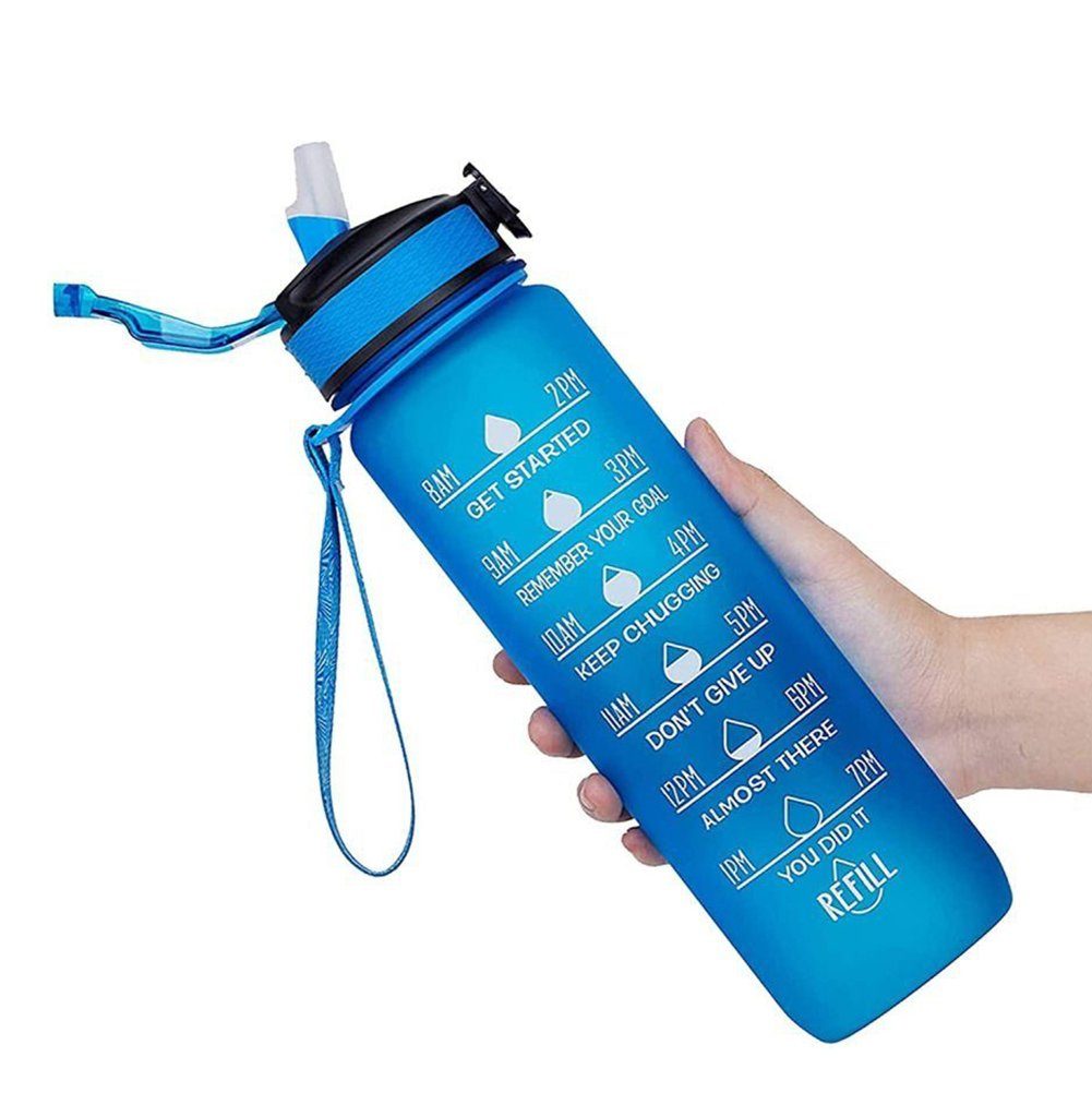 Orbeet Feldflasche Trinkflasche Sport Water Bottle,mit Trinkhalm, Fassungsvermögen 1L Blau