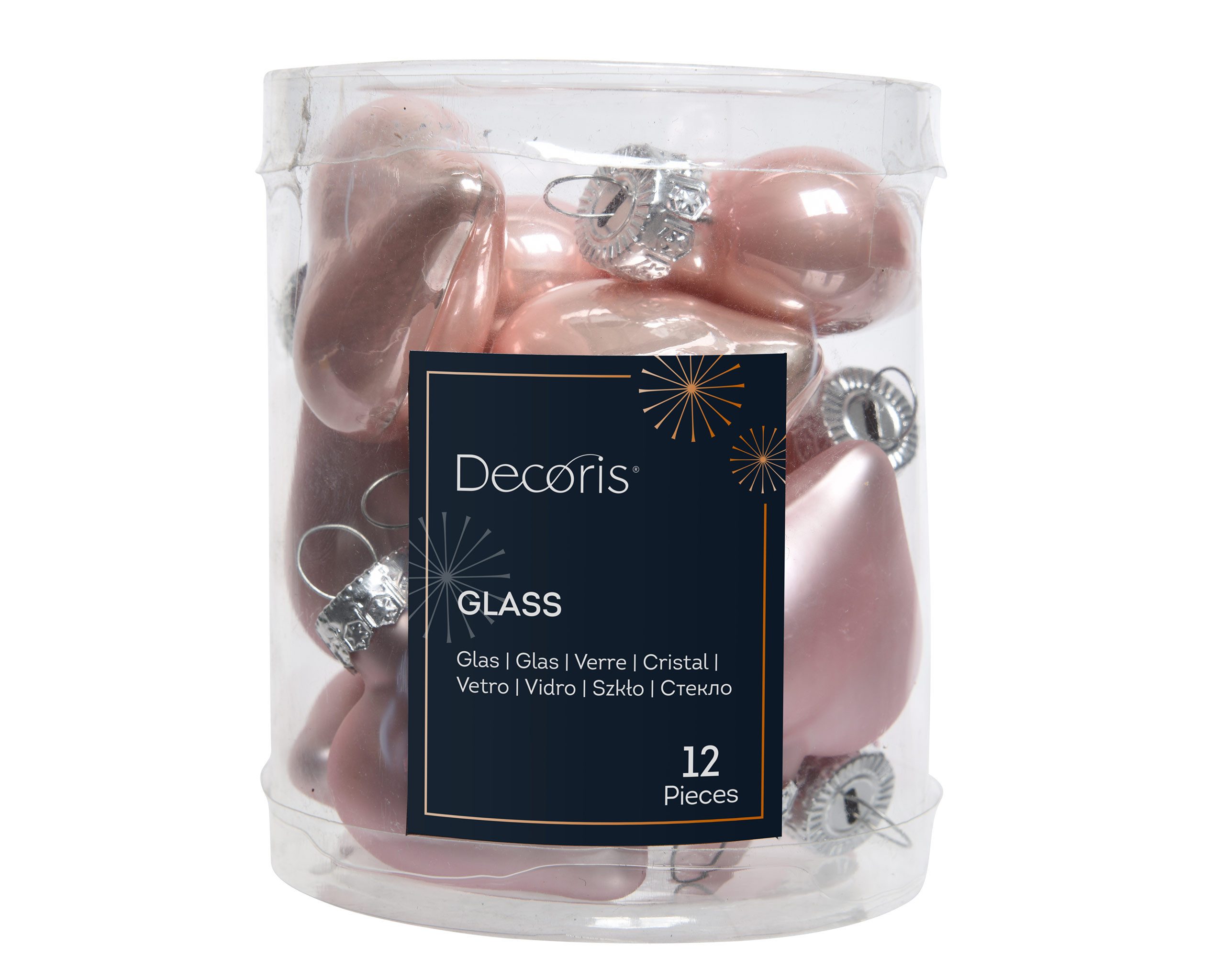Kaemingk Christbaumschmuck, Christbaumschmuck Herzen 4cm Glas 12 Stück - Puderrosa