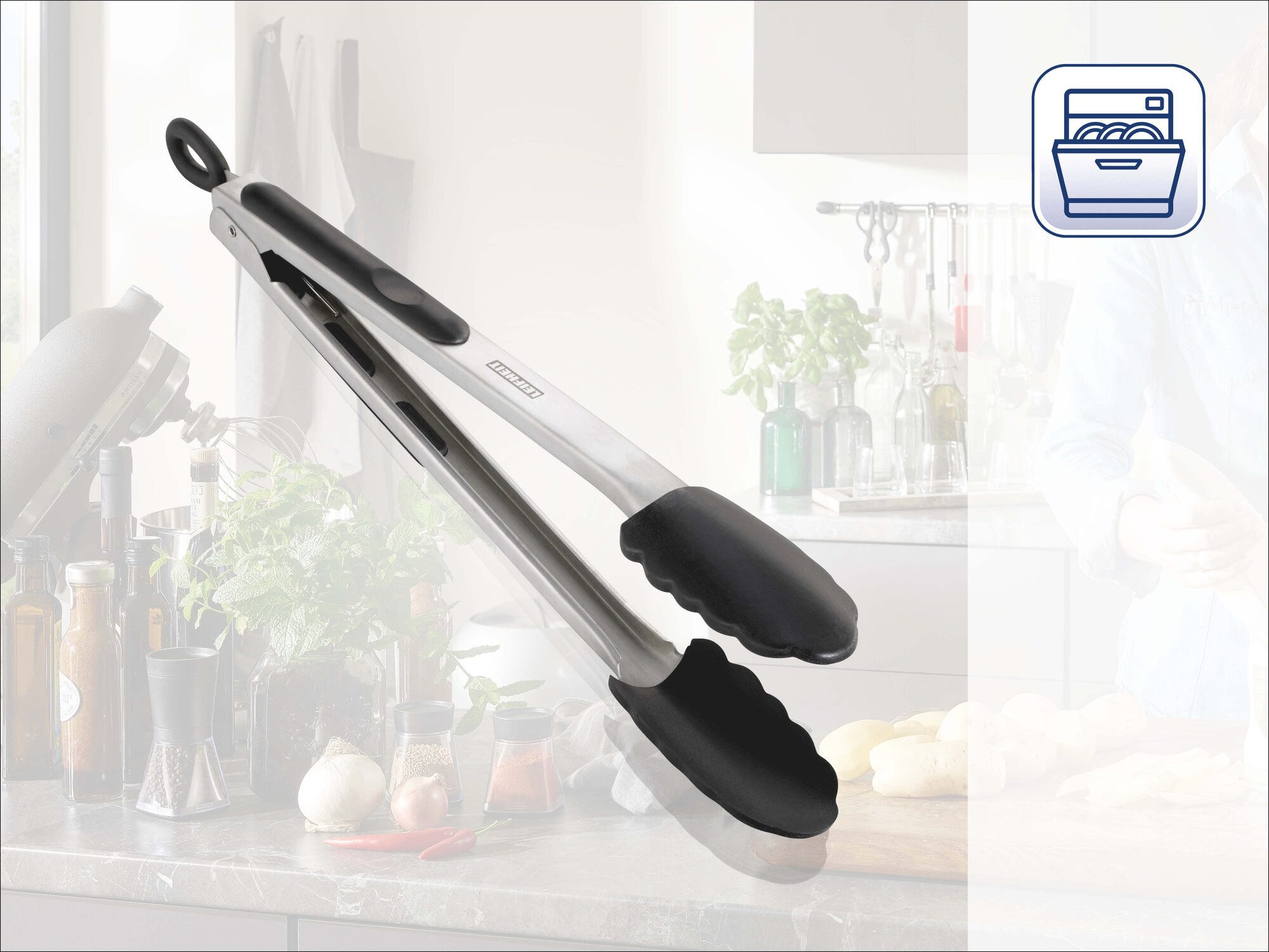 Leifheit Grillzange Küchen-und Grillzange 31 cm, hitzebeständig bis 160°C, Feststellmechanismus, Aufhängeöse, 31 cm – Bild 2 von 5