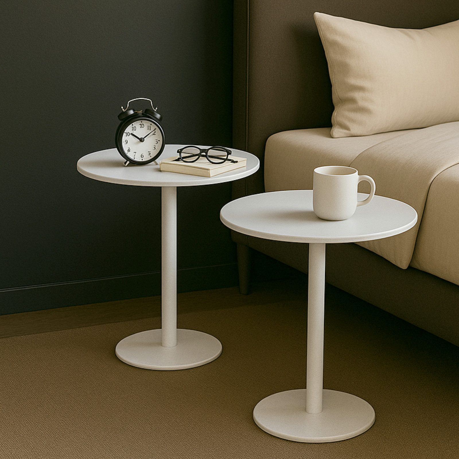 Koopman Beistelltisch Nachttisch Kaffeetisch Telefontisch Rund 53x35cm Metall 2er Set (2-St), Rundfuß, H 53cm, Ø 35cm, Rundfuß