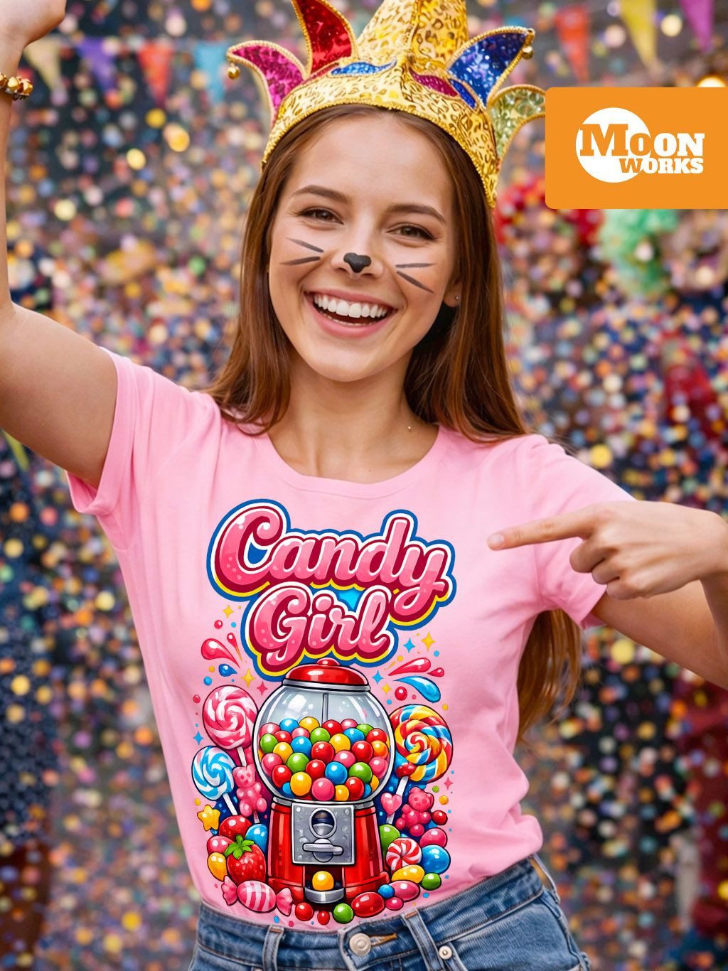 MoonWorks Print-Shirt Damen T-Shirt - Candygirl Kaugummi Retro Design - Fas günstig online kaufen