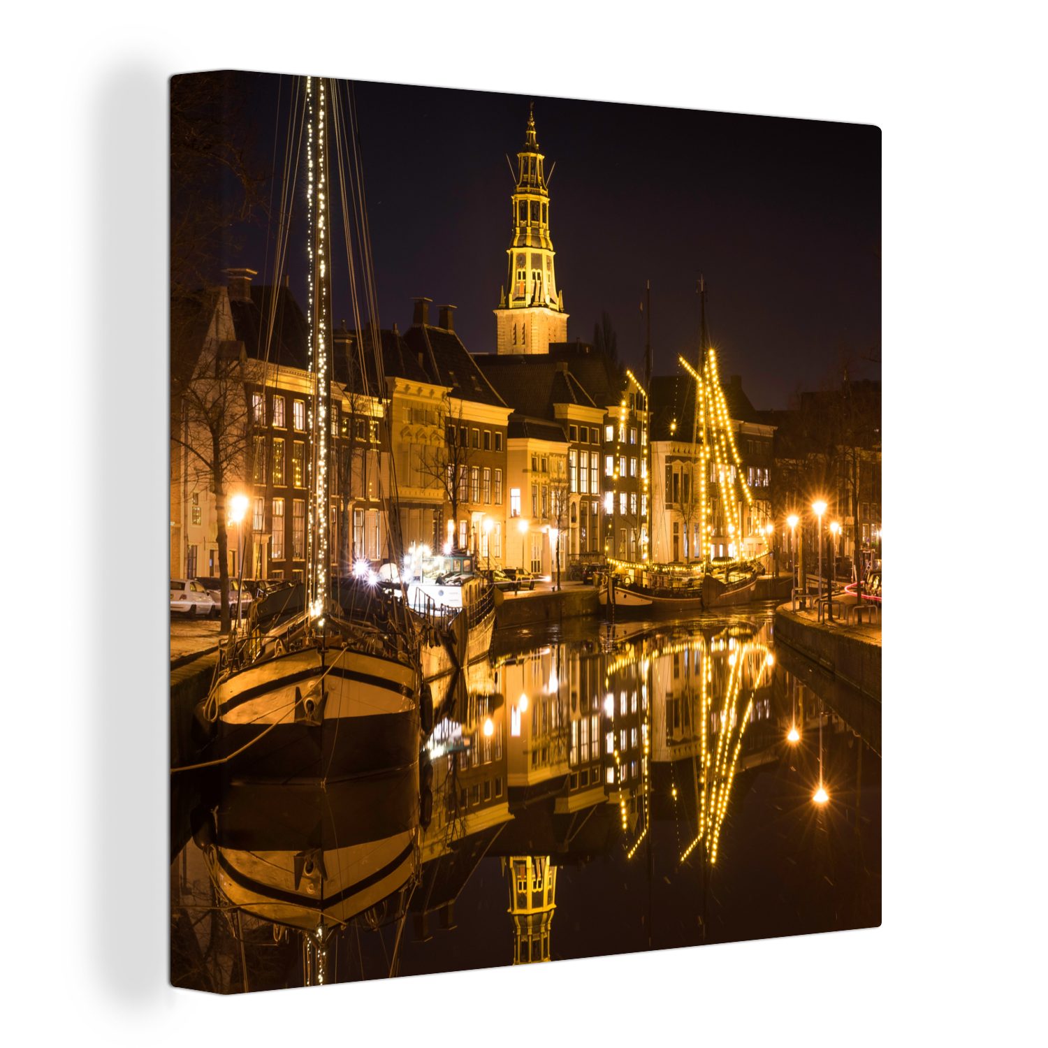 OneMillionCanvasses® Leinwandbild Groningen - Nacht - Lichter, (1 St), Leinwand Bilder für Wohnzimmer Schlafzimmer