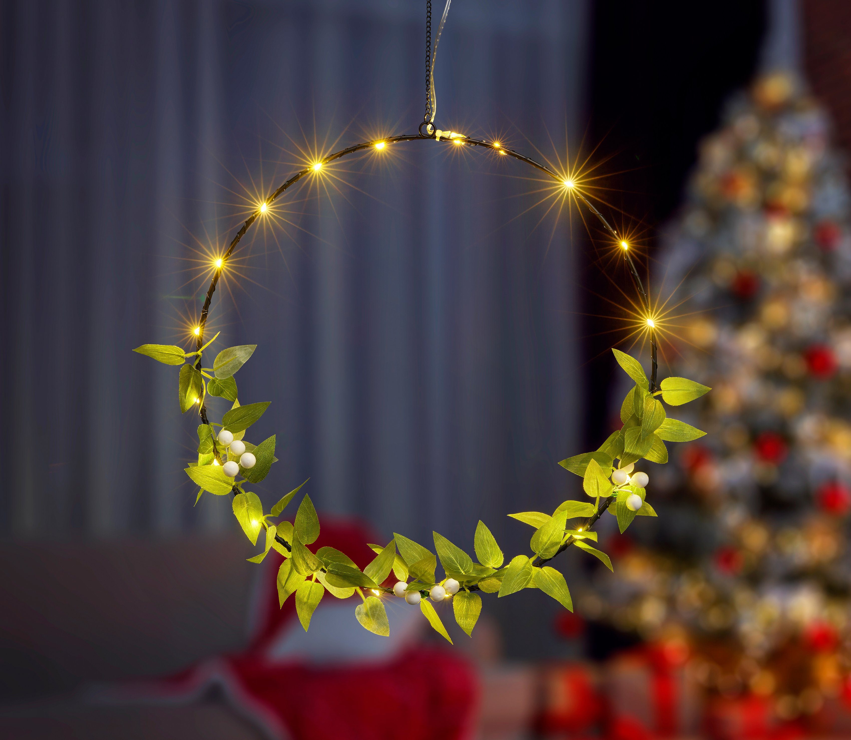 IC Winterworld LED Ø 30cm Metall-Ring, beschmückt, Weihnachtsdeko, Beleuchteter integriert, ca. Blättern Warmweiß, LED mit fest Dekolicht