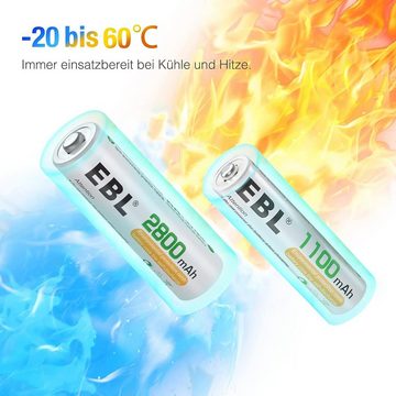 EBL AA Akku 2800mAh 8/12/16 Stück mit AAA Akku 1100mAh 8/12/16 Stück Akku 2800 mAh (1,2 V), 1,2V NI-MH wiederaufladbare Batterien