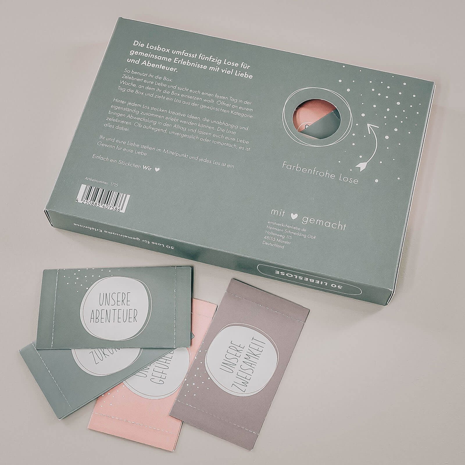 hellomini Spielesammlung Losbox für Paare Du+Ich=Wir, Pärchenspiel, Familienspiel, 50 Lose zum Thema Liebe Beziehung Aktivitäten in Box