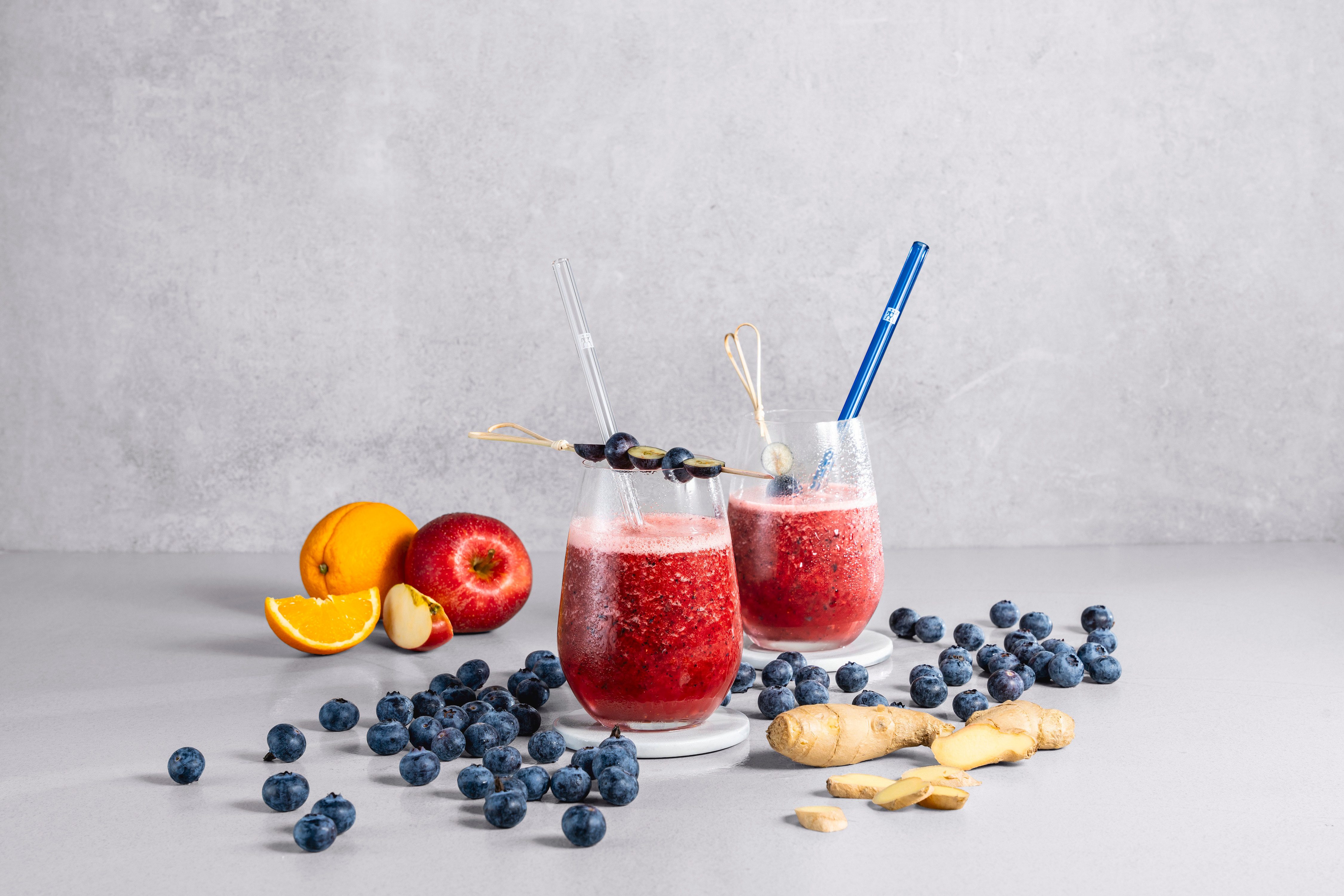 Zwilling Trinkhalme Sorrento, (Set, 5-tlg., 4 Glasstrohhalme und 1 Reinigungsbürste), Vier Glasstrohhalme, Borosilikatglas, gemischte Farben, gerade