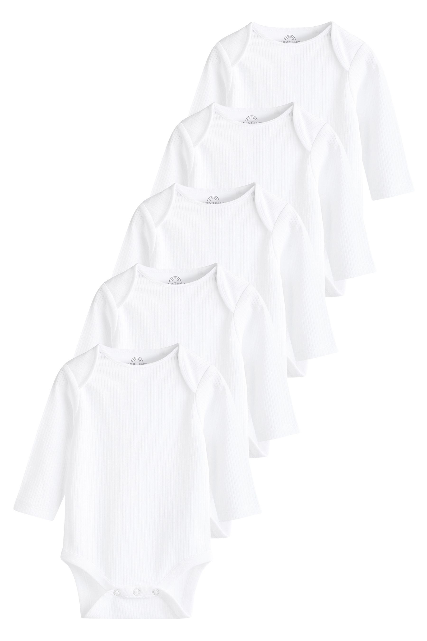 Next Langarmbody Langärmelige, gerippte Baby-Bodysuits, 5er-Pack (5-tlg)