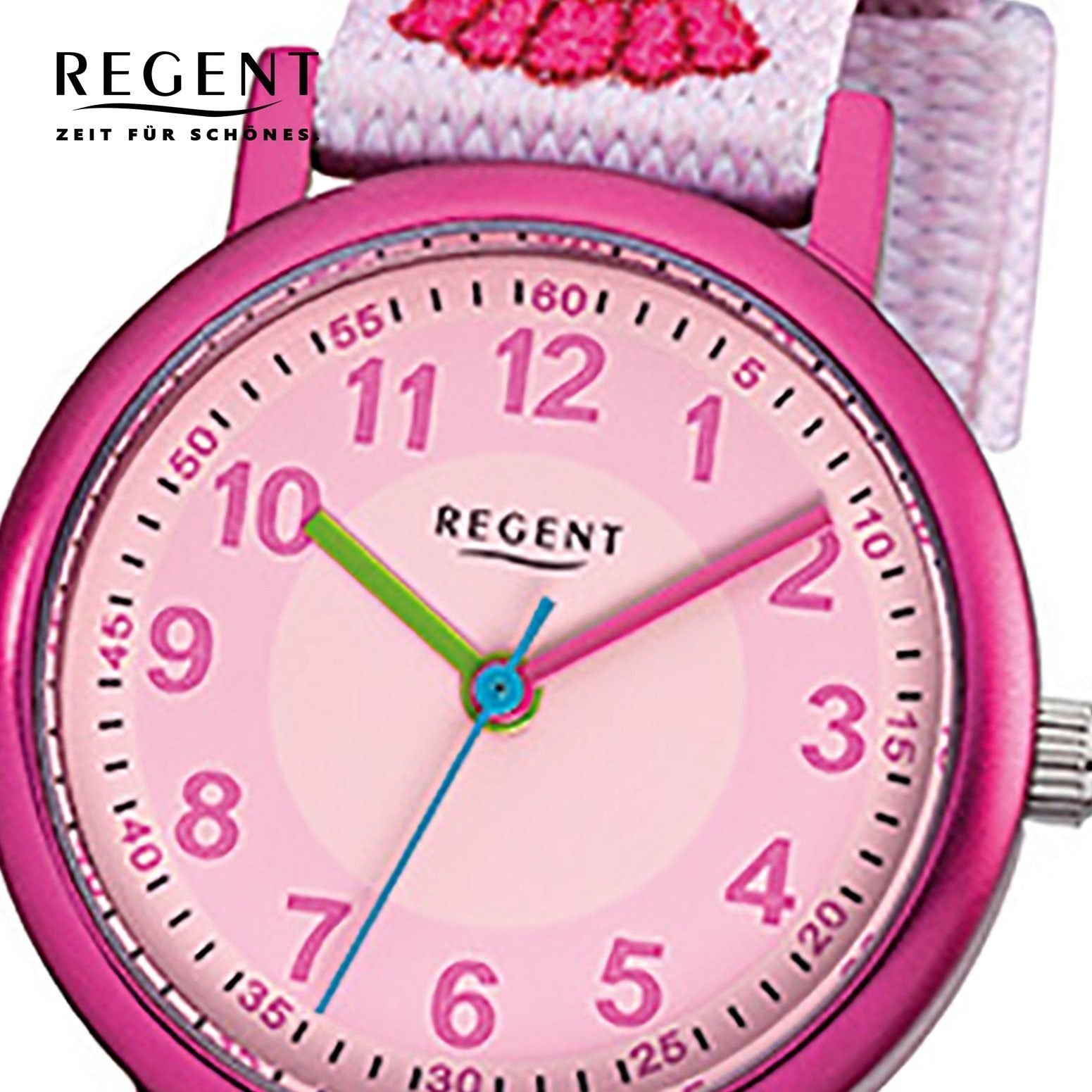 (ca. Quarzuhr Regent Regent 29mm), Textilarmband F-949, Kinder Analog rosa Kinder-Armbanduhr Armbanduhr klein rund,