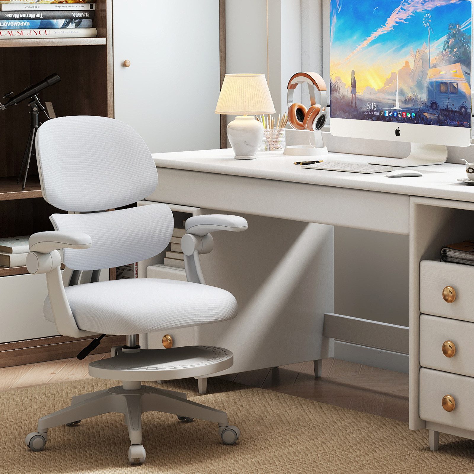 JOYLDIAS Schreibtischstuhl Ergonomischer Kinderstuhl mit Rückenlehne & Fußablage (1 St), Bürostuhl-Drehstuhl für Kinder & Jugendliche mit klappbaren Armlehnen – Bild 4 von 5