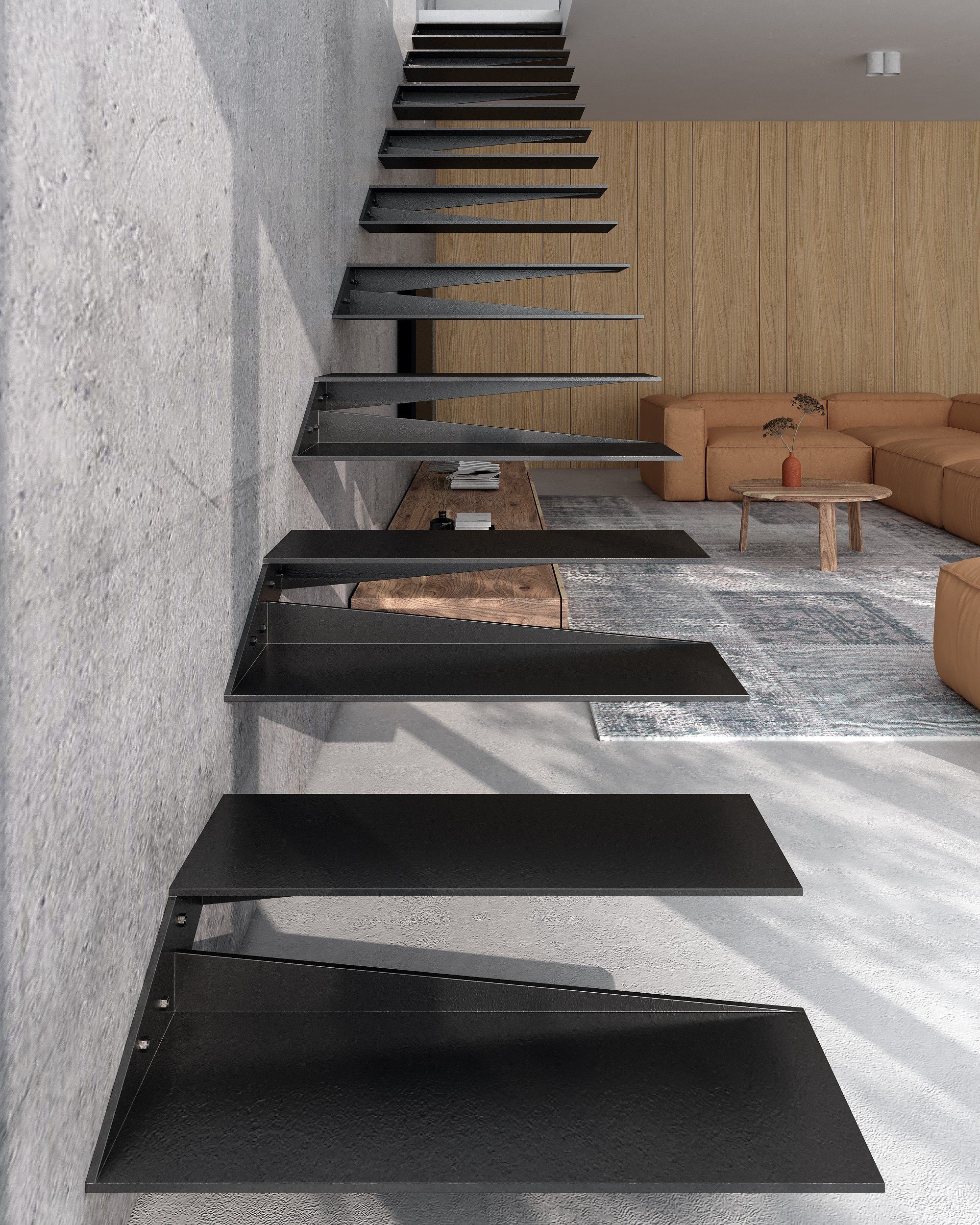 CHYRKA Treppenstufe Schwebetreppe Kragarmtreppe Stahltreppe 2in1 Treppenrahmen STL01 Links