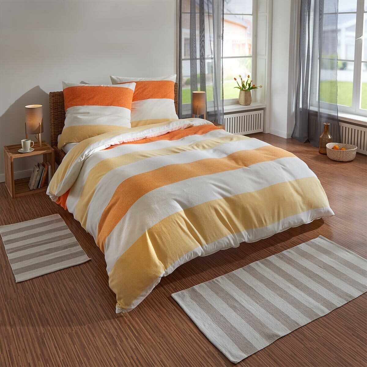 TRAUMSCHLAF Bettwäsche Melange Streifen orange, Biber, günstig online kaufen