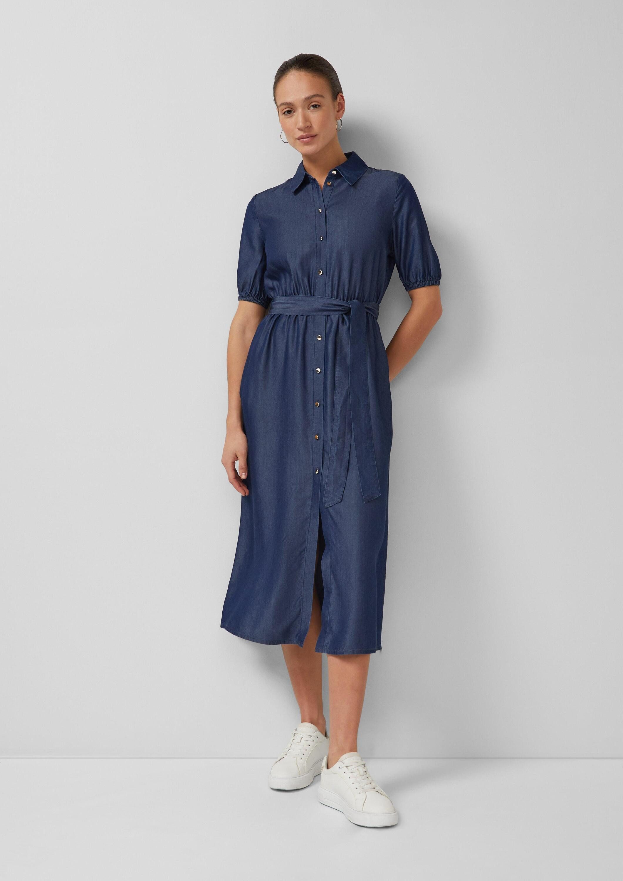 s.Oliver Midikleid Kleid Midi-Hemdblusenkleid aus Lyocell mit Bindegürtel