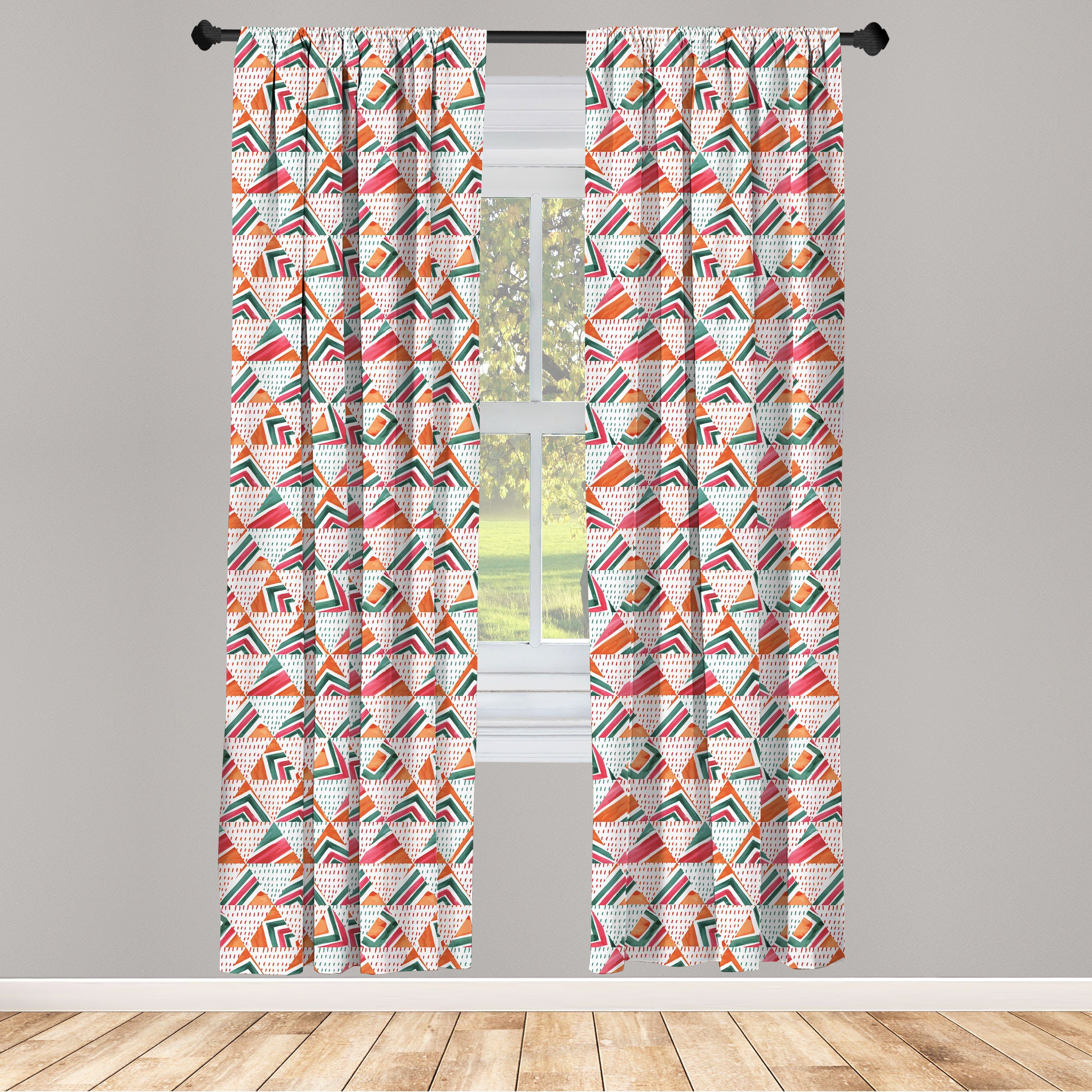 Gardine Vorhang für Wohnzimmer Schlafzimmer Abakuhaus, Dekor, Triangles Microfaser, Aquarell Stammes