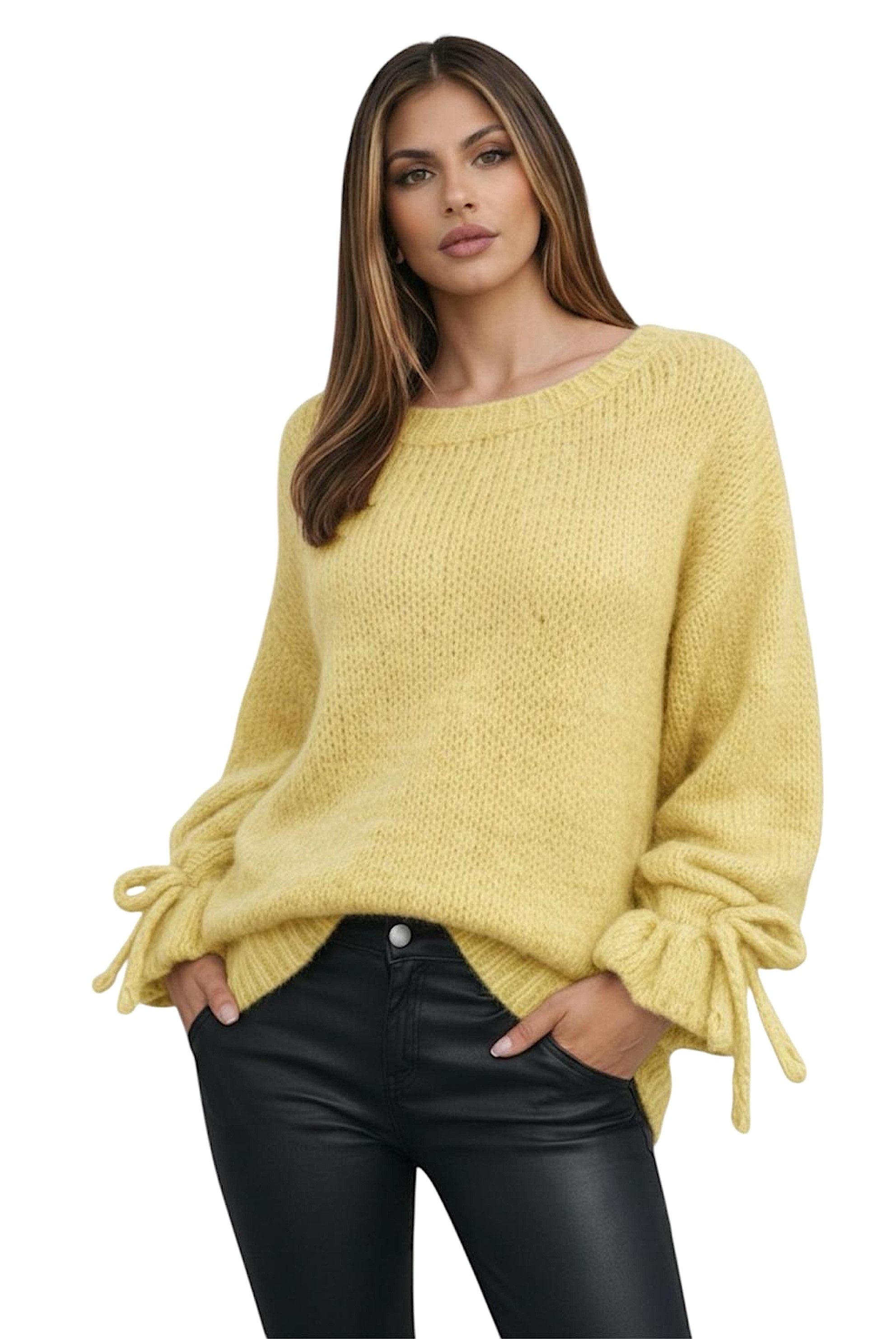 Worldclassca Strickpullover WORLDCLASSCA Oversize Strickpulllover Langarm mit Schnürärmeln Neue Kollektion - Stilvolle und gemütliche Strickmode für Damen
