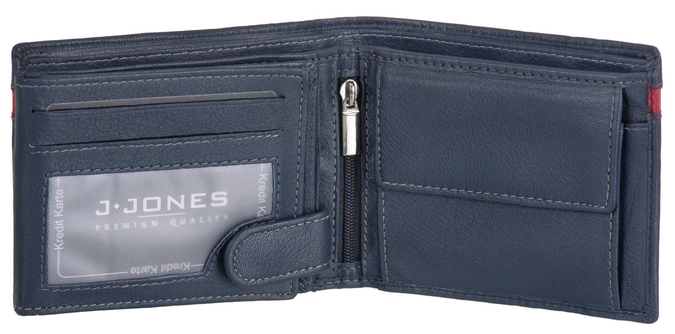 faltbar J.Jones Münzfach Echt Geldbörse, Geldbeutel marineblau Leder Portemonnaie Geldbörse mit RFID-Schutz